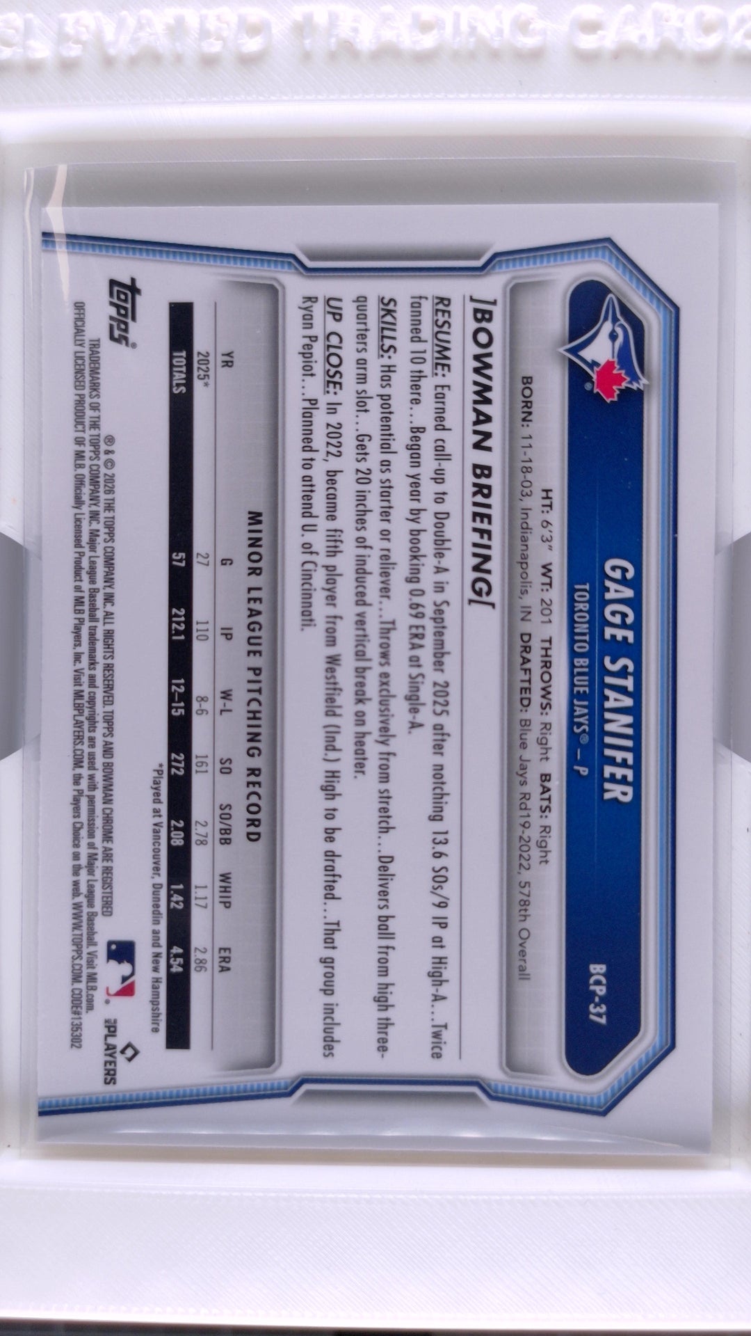 2026 Bowman Baseball Gage Stanifer 