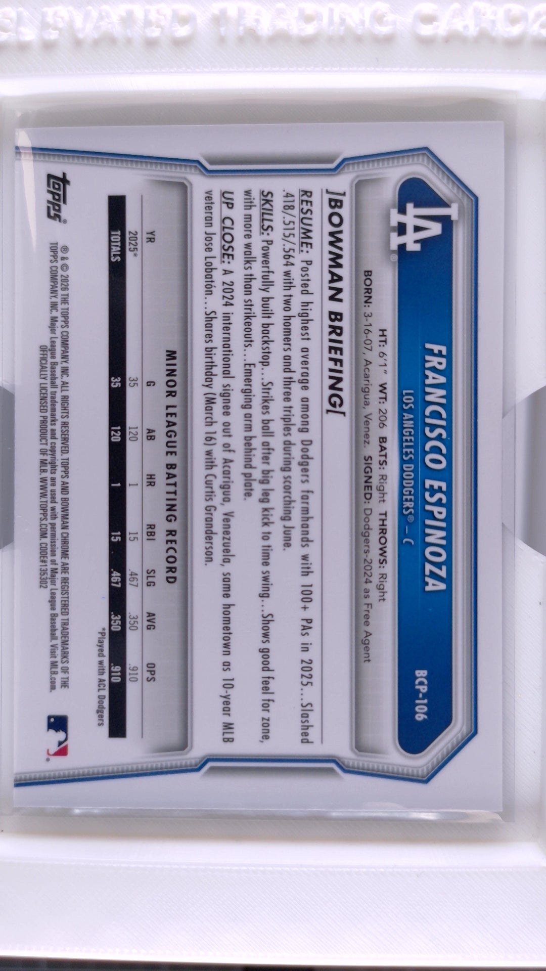 2026 Bowman Baseball Francisco Espinoza 