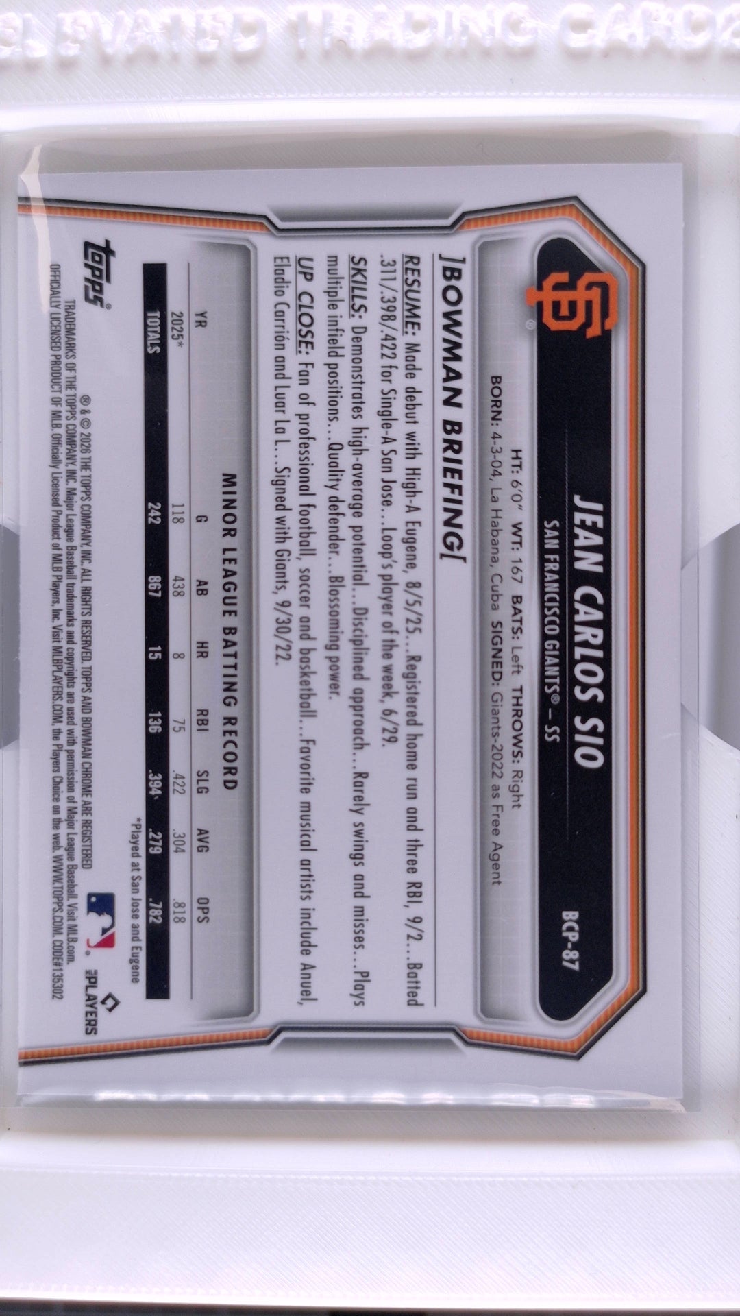 2026 Bowman Baseball Jean Carlos Sio 