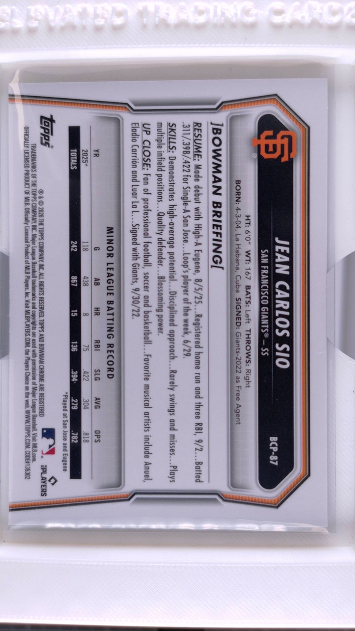 2026 Bowman Baseball Jean Carlos Sio 