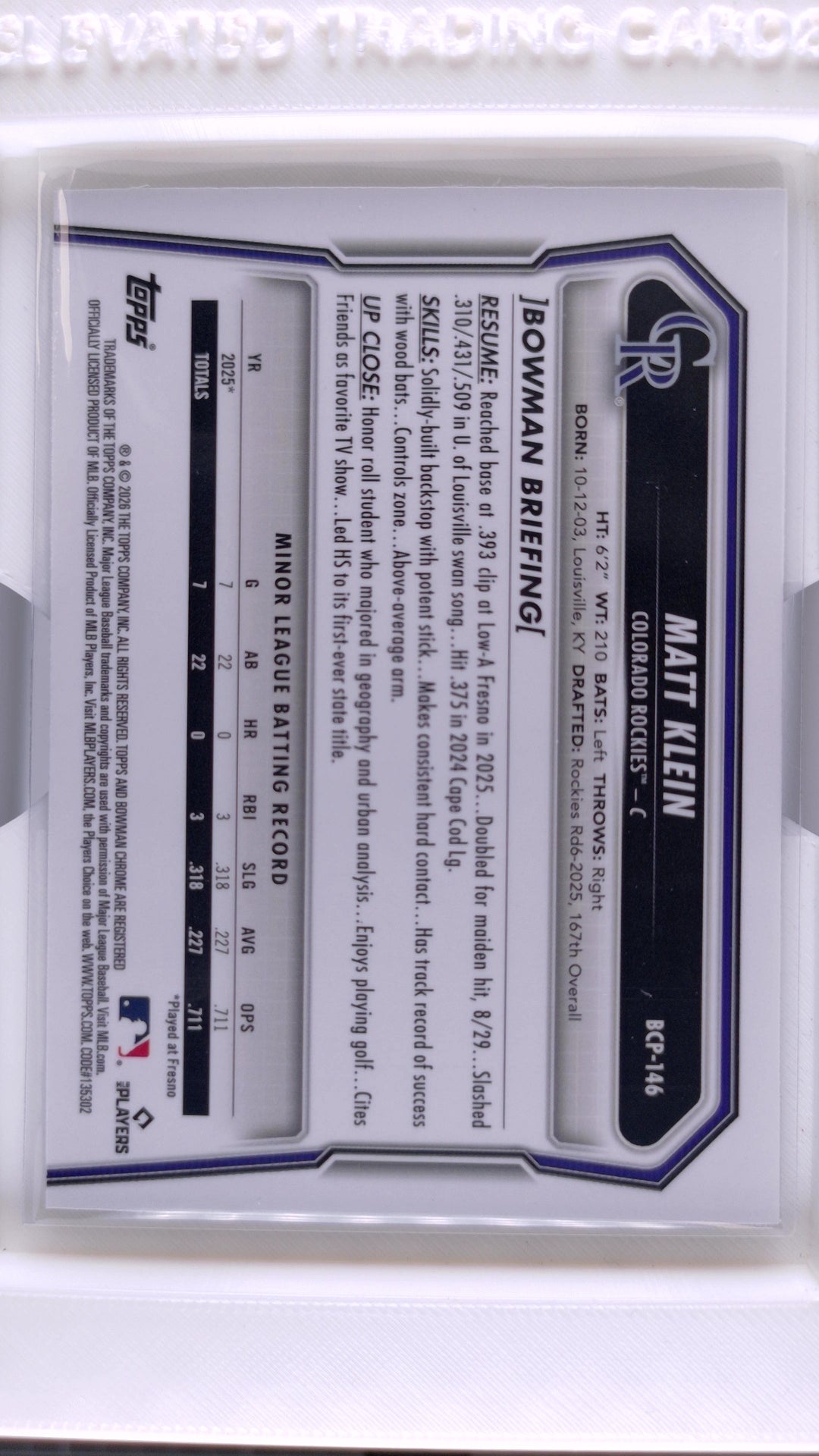 2026 Bowman Baseball Matt Klein 