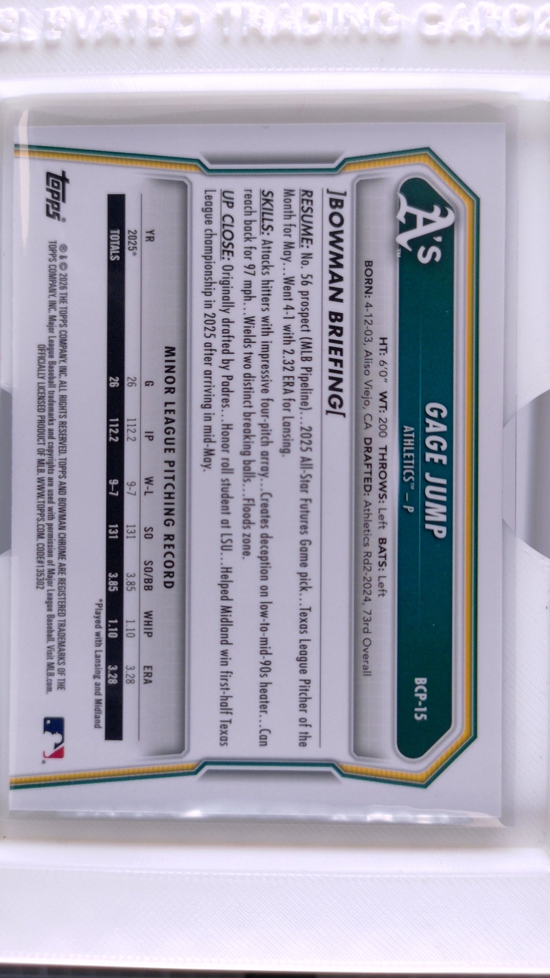 2026 Bowman Baseball Gage Jump 