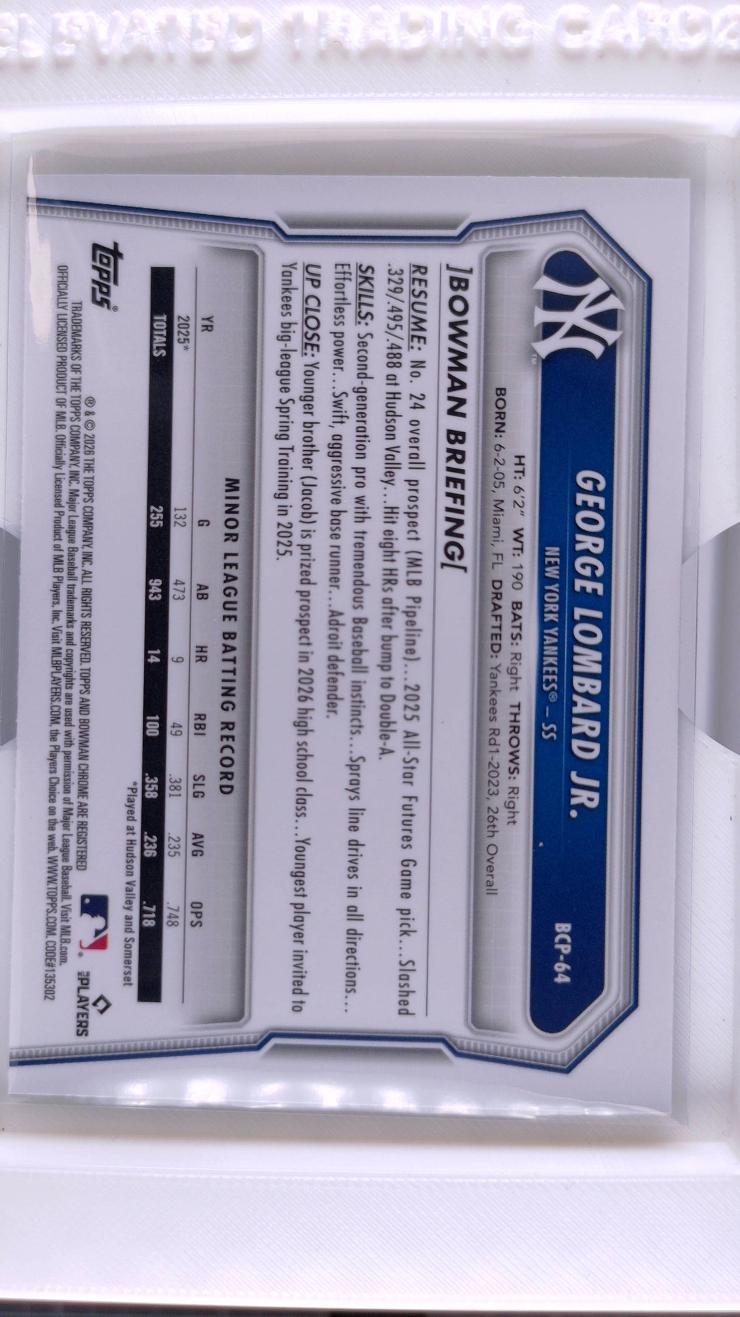 2026 Bowman Baseball George Lombard Jr. 