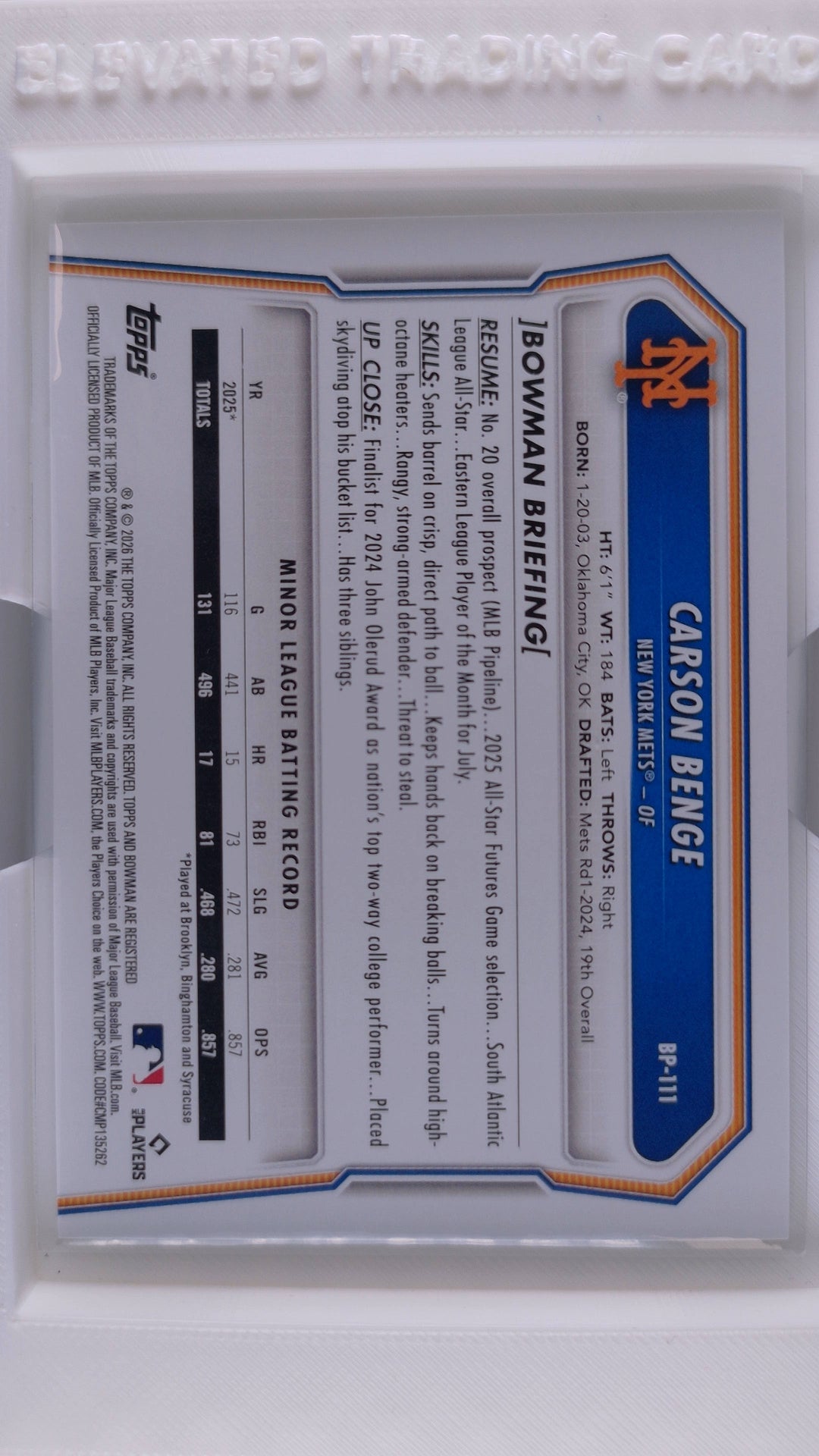2026 Bowman Baseball Carson Benge 