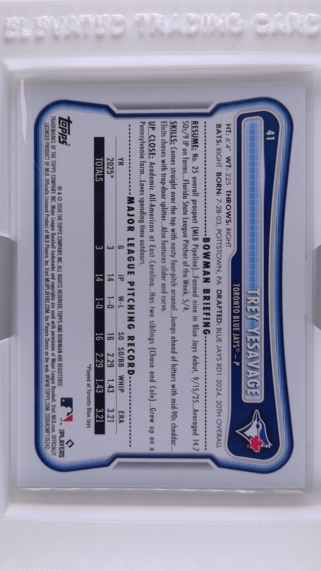 2026 Bowman Baseball Trey Yesavage 