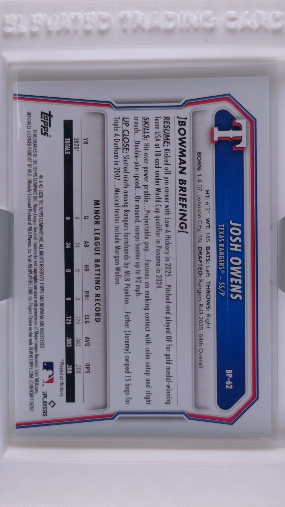 2026 Bowman Baseball Josh Owens 