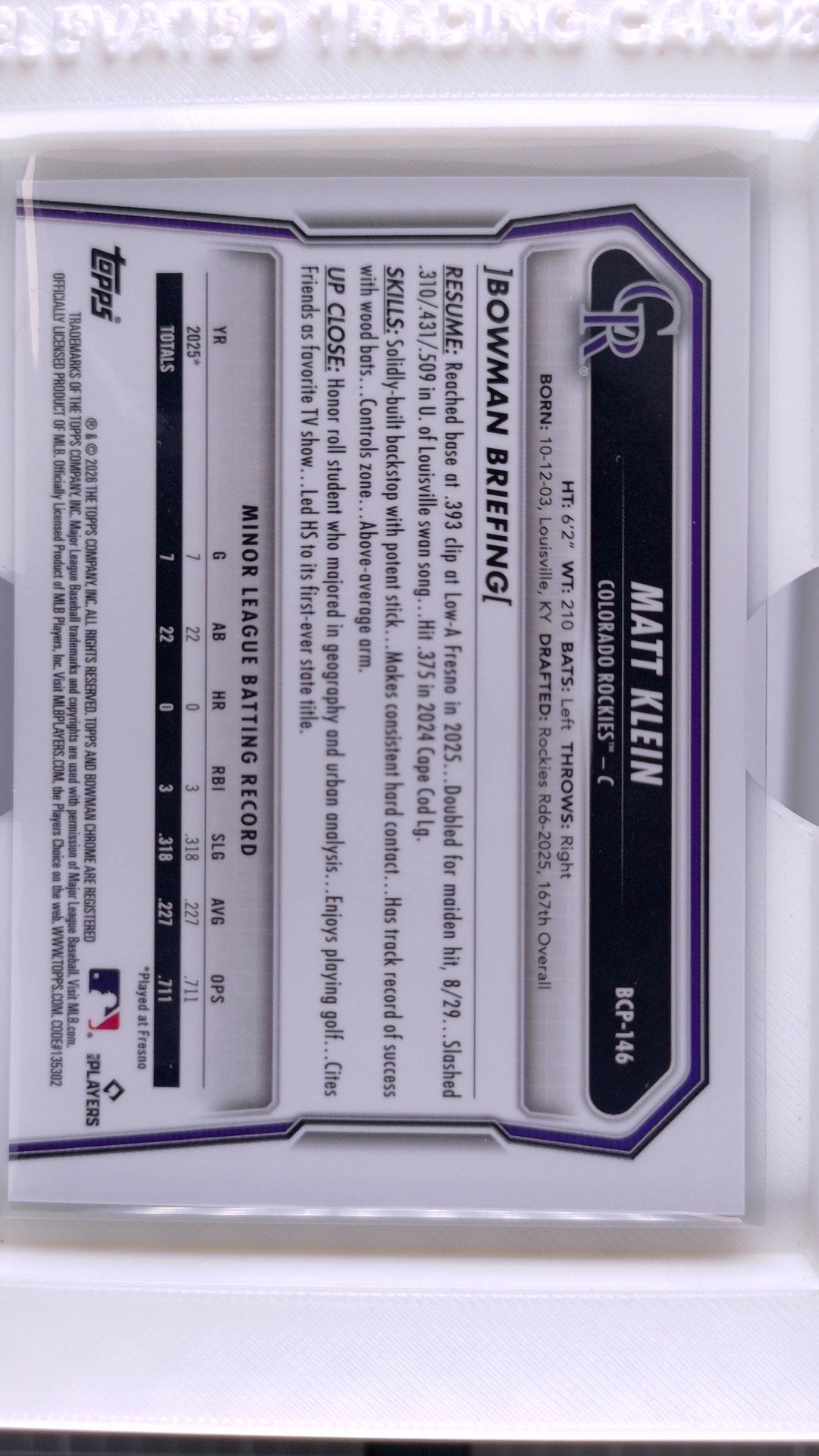 2026 Bowman Baseball Matt Klein 