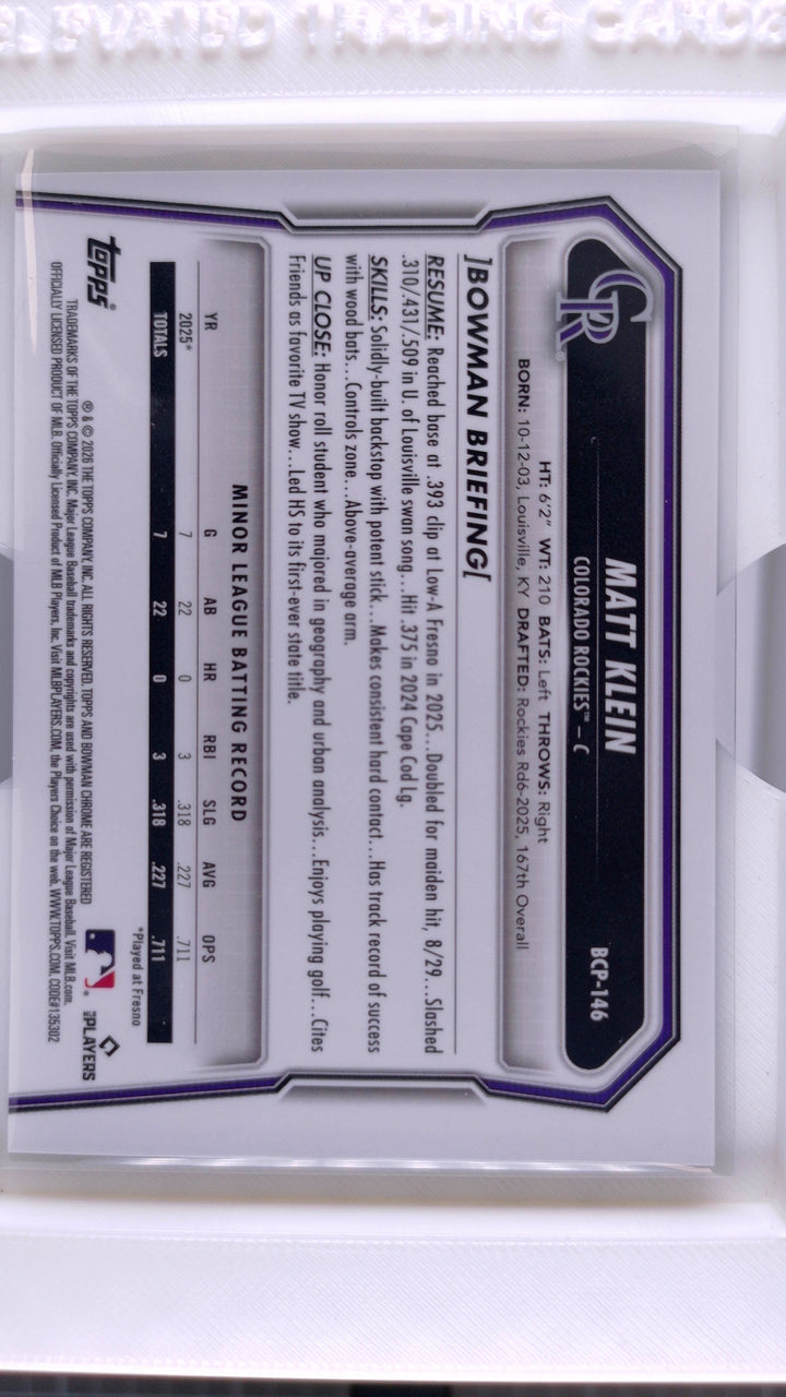 2026 Bowman Baseball Matt Klein 