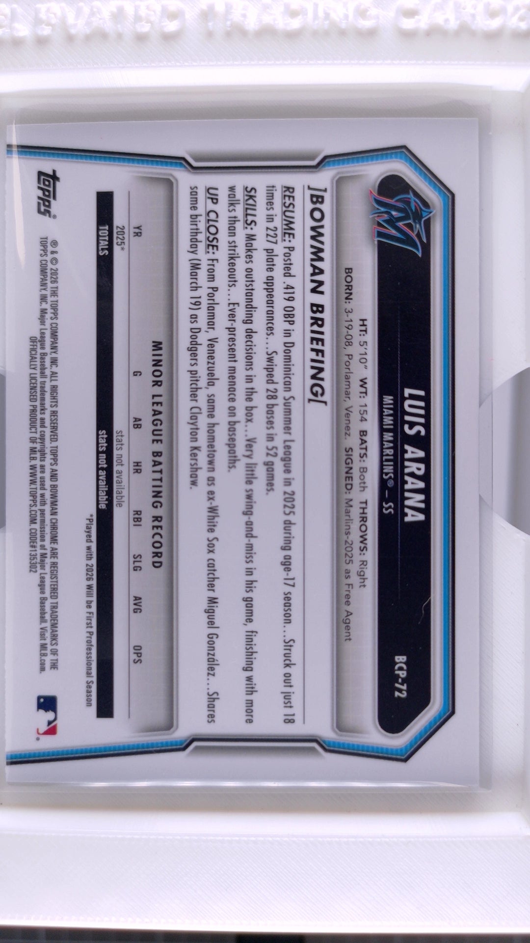 2026 Bowman Baseball Luis Arana 
