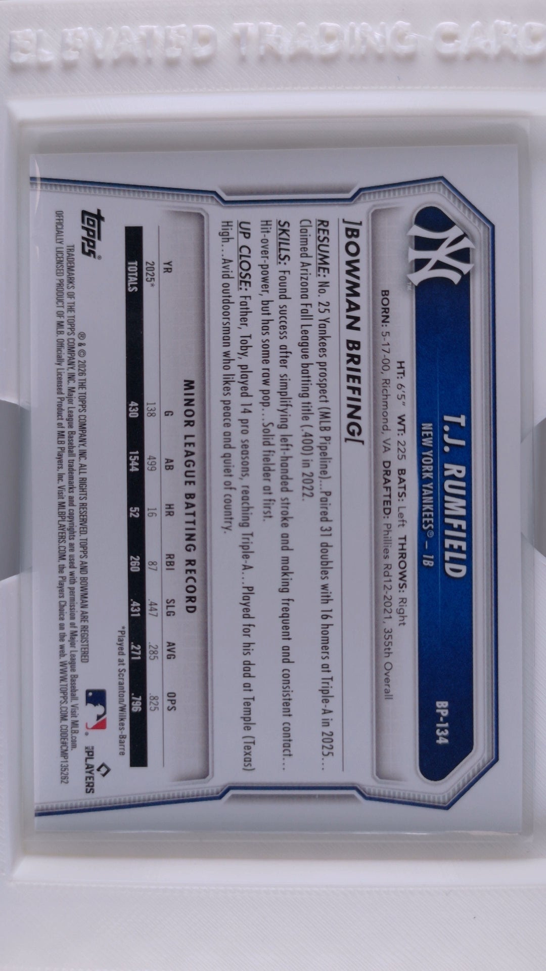 2026 Bowman Baseball T.J. Rumfield 