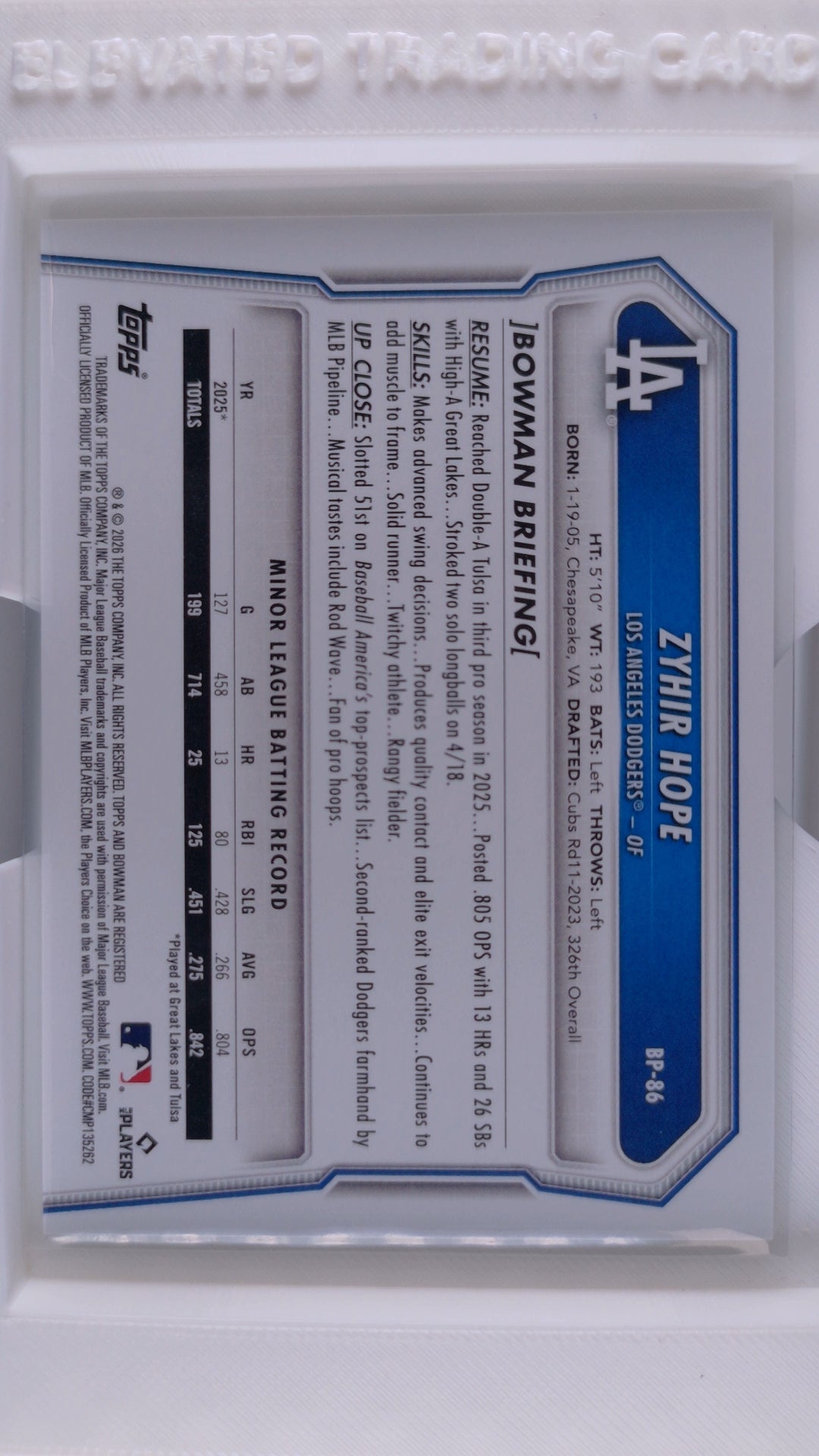 2026 Bowman Baseball Zyhir Hope 