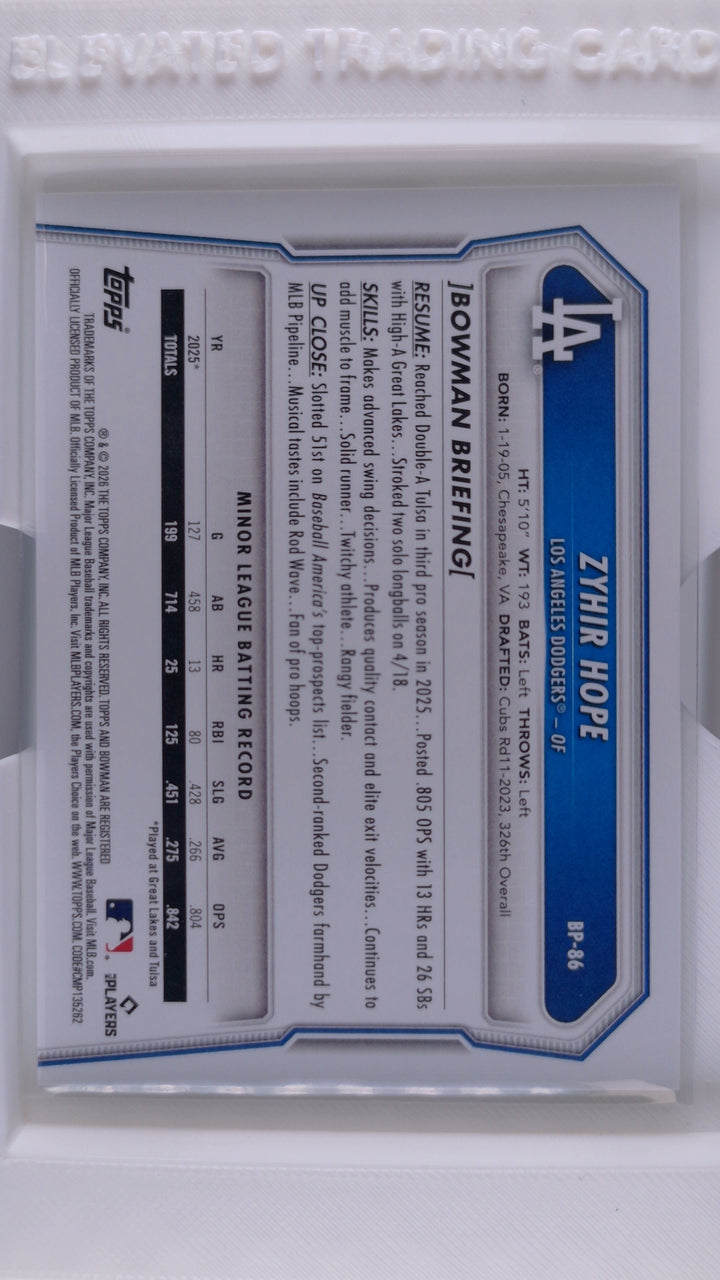 2026 Bowman Baseball Zyhir Hope 