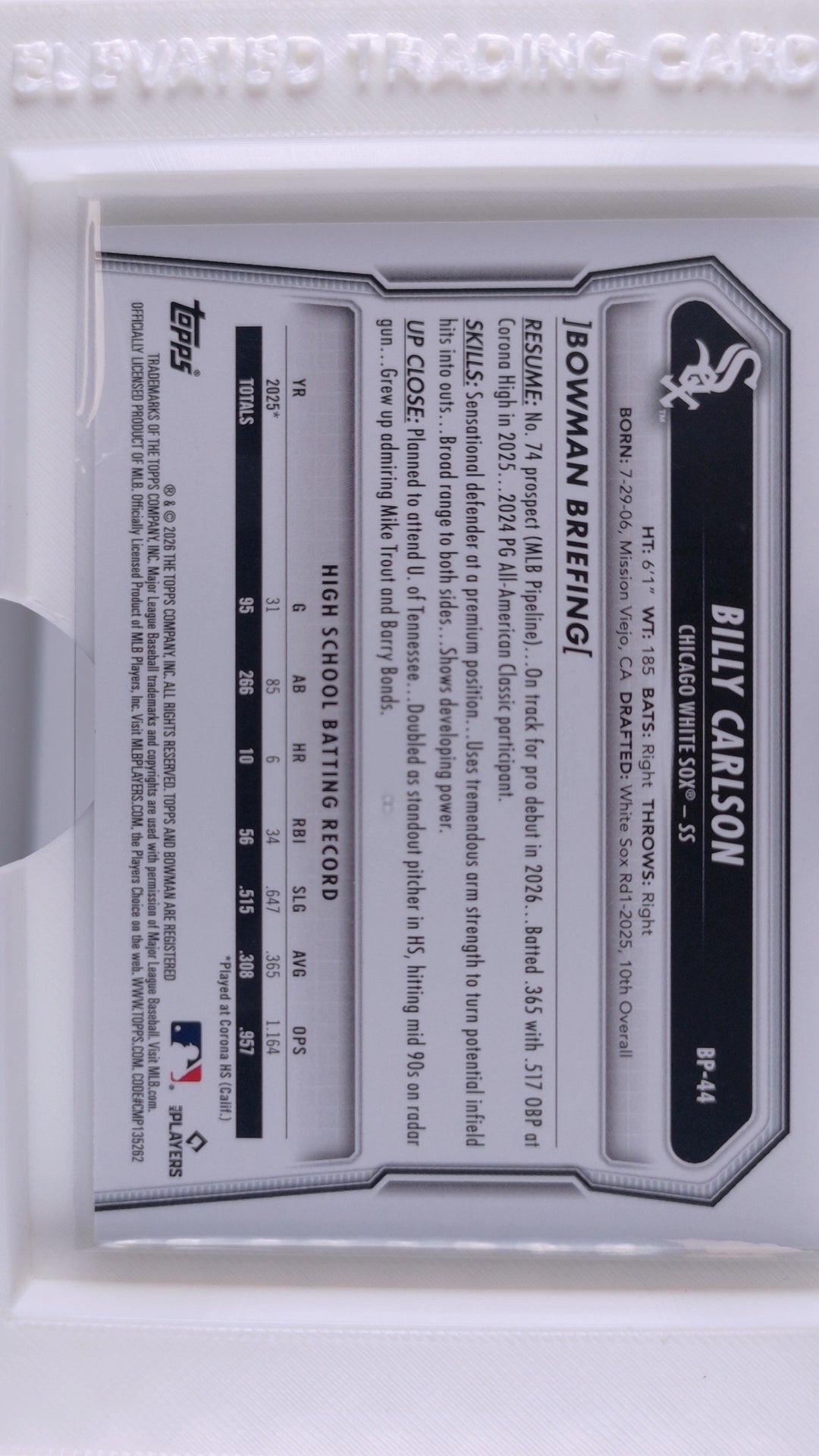 2026 Bowman Baseball Billy Carlson 