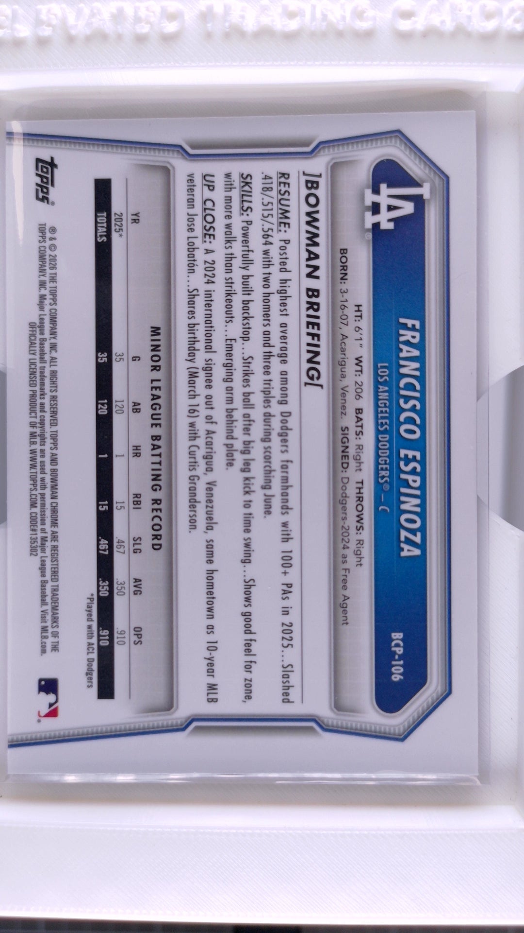 2026 Bowman Baseball Francisco Espinoza 
