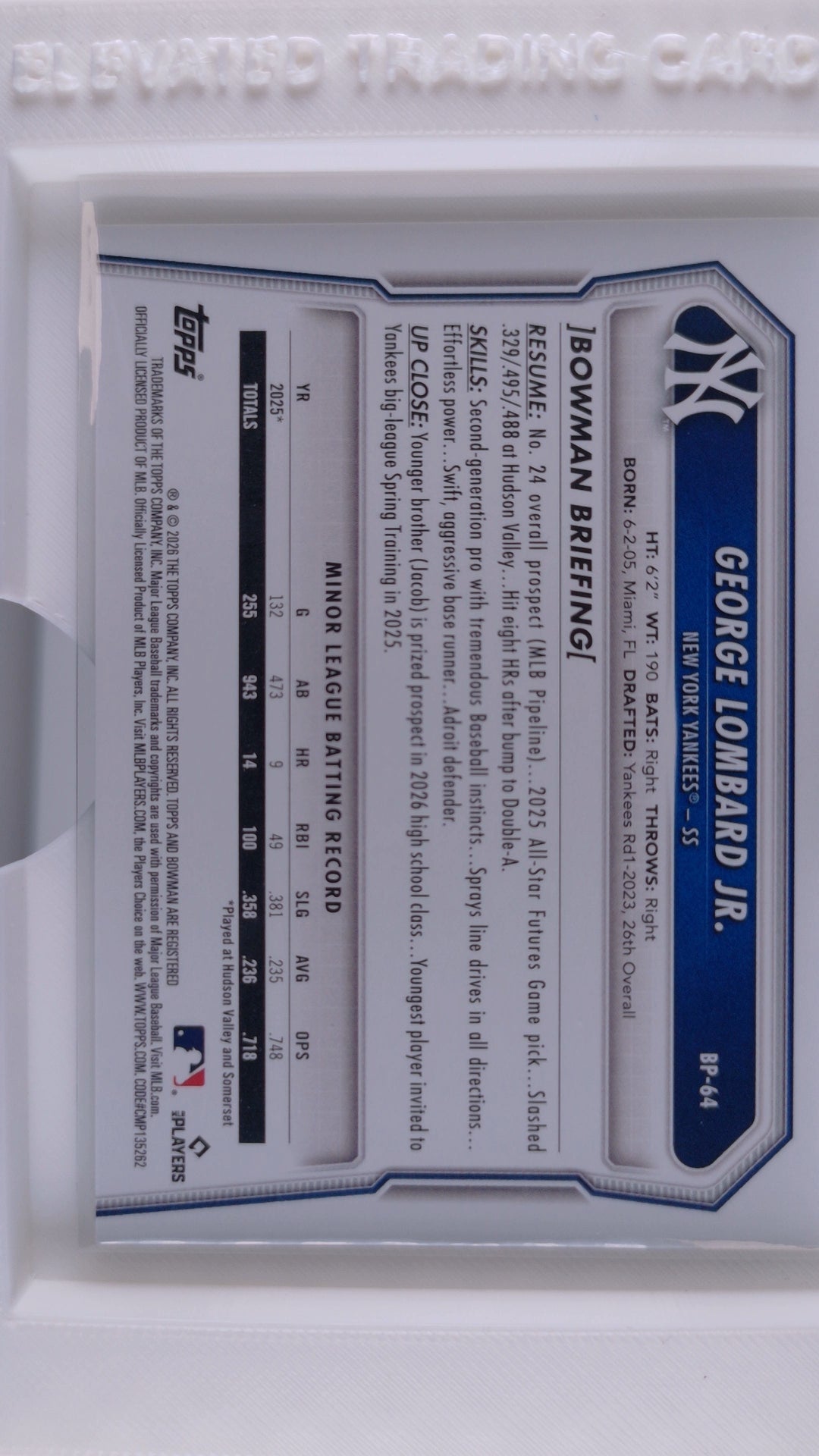 2026 Bowman Baseball George Lombard Jr. 