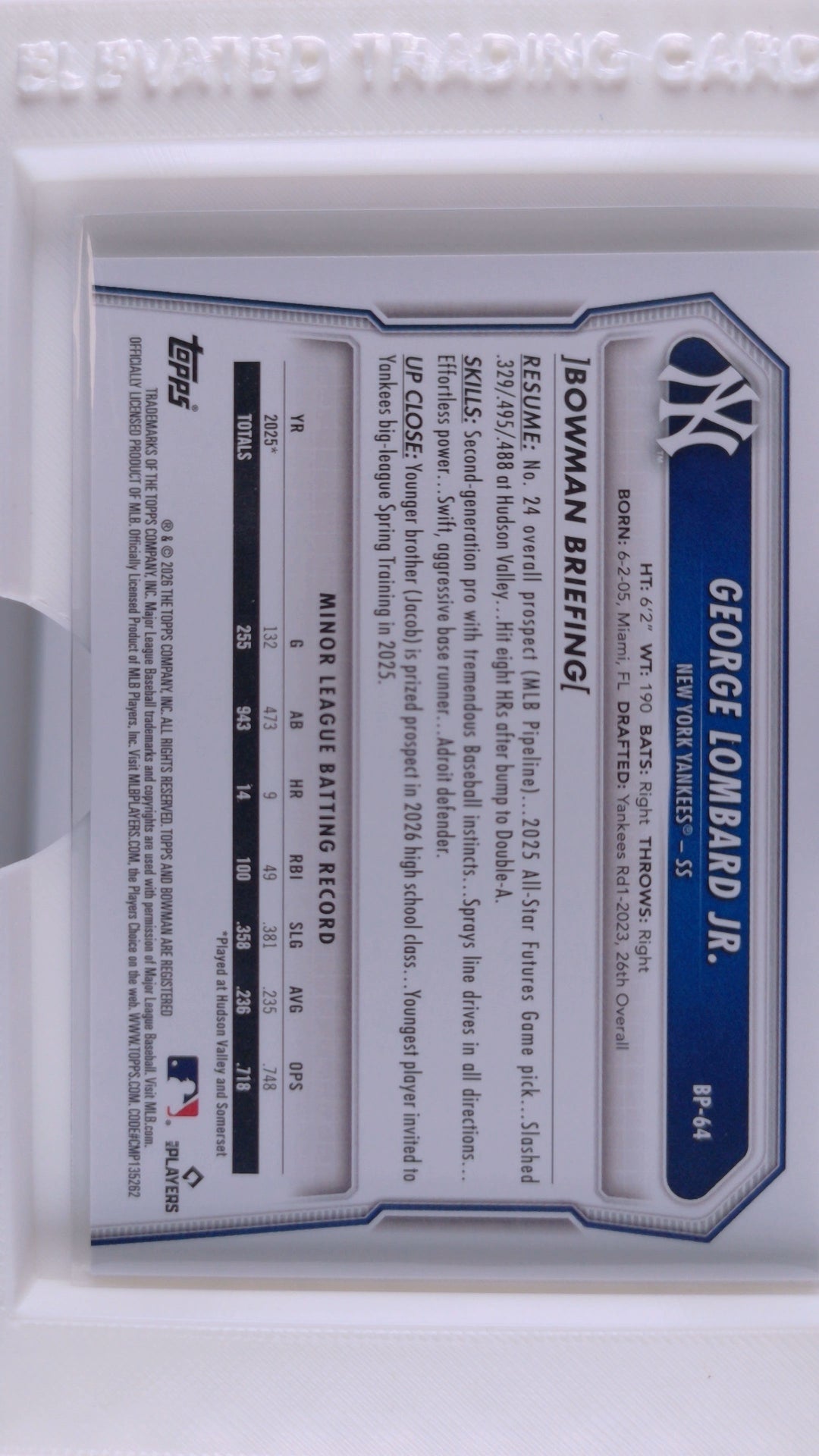 2026 Bowman Baseball George Lombard Jr. 