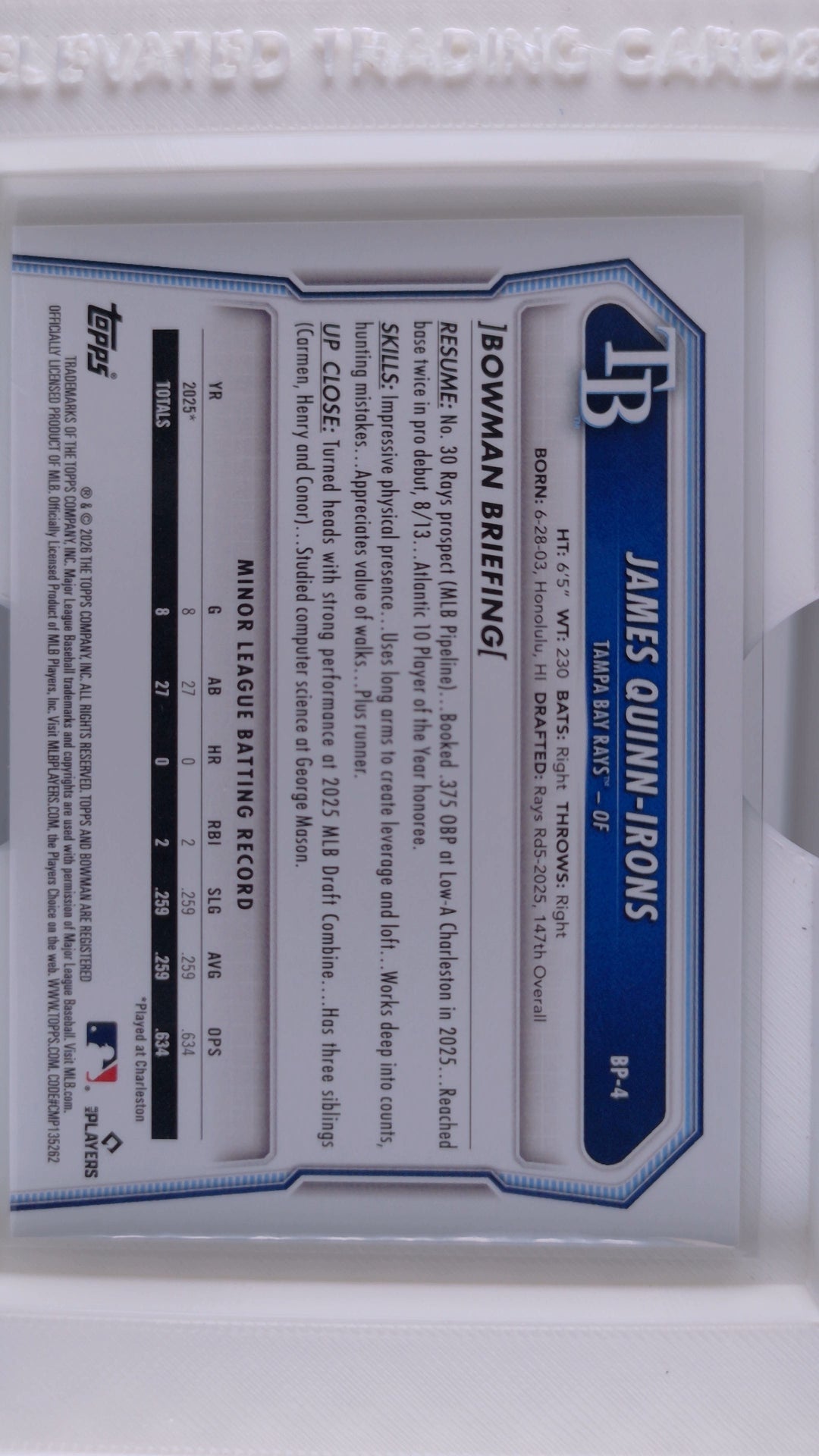 2026 Bowman Baseball James Quinn-Irons 