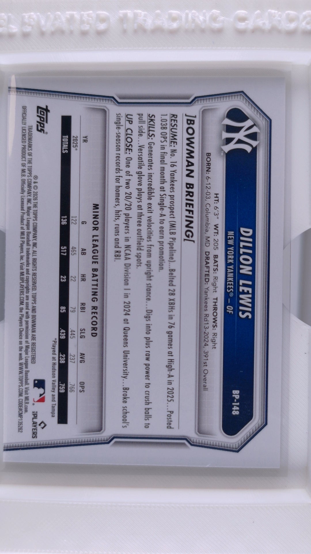2026 Bowman Baseball Dillon Lewis 