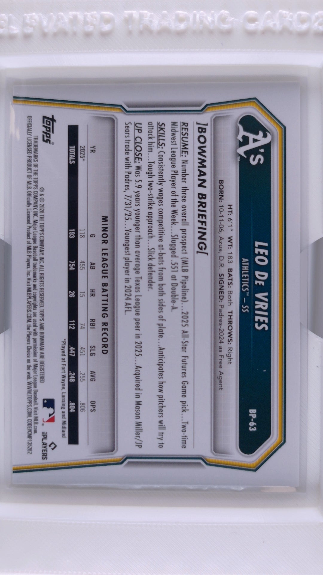 2026 Bowman Baseball Leo De Vries 
