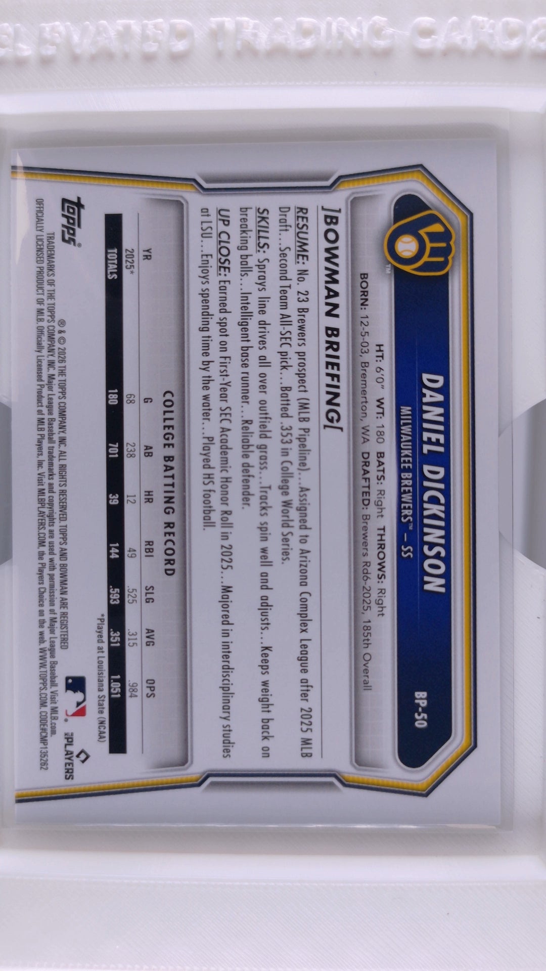 2026 Bowman Baseball Daniel Dickinson 