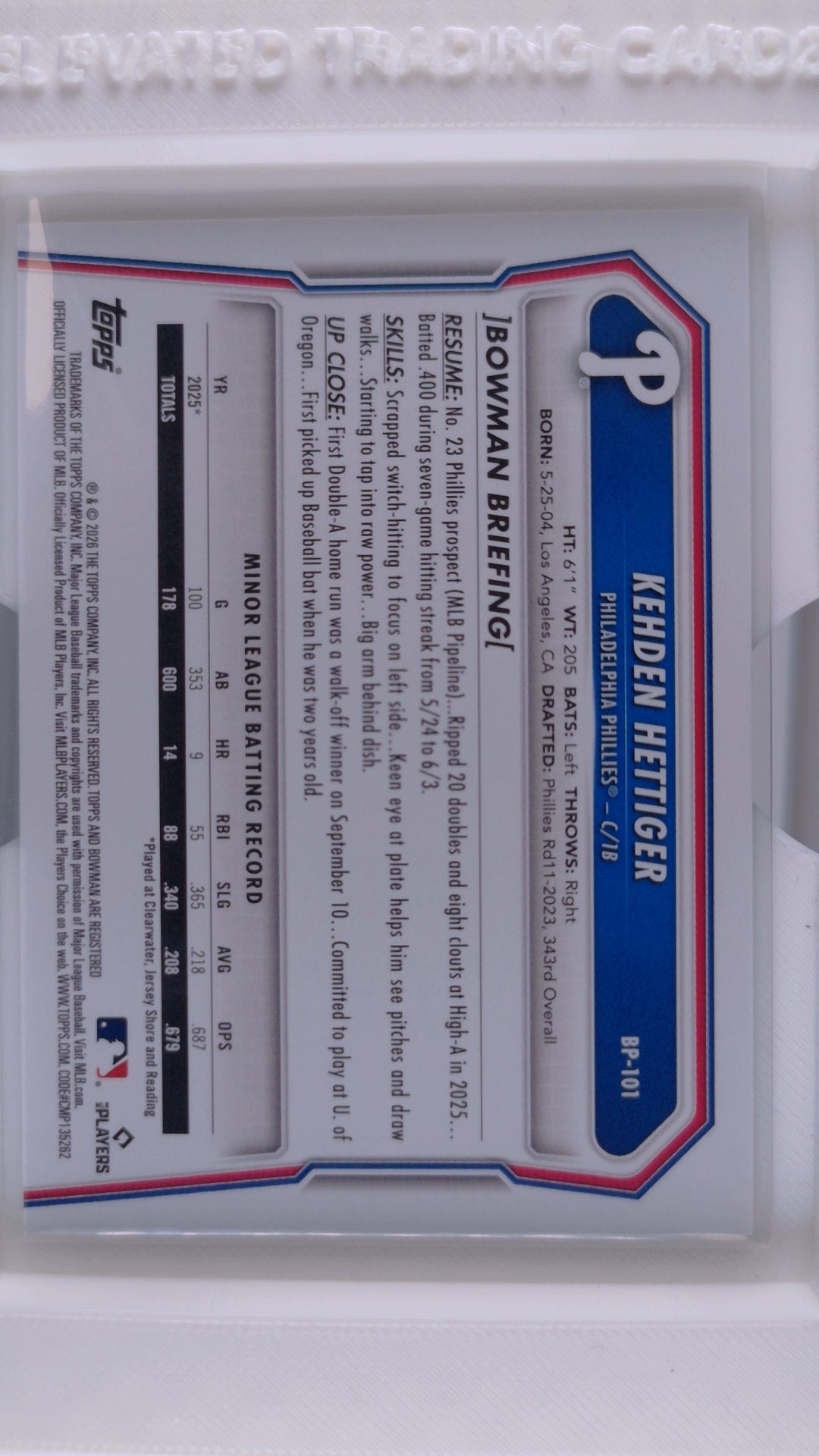 2026 Bowman Baseball Kehden Hettiger 