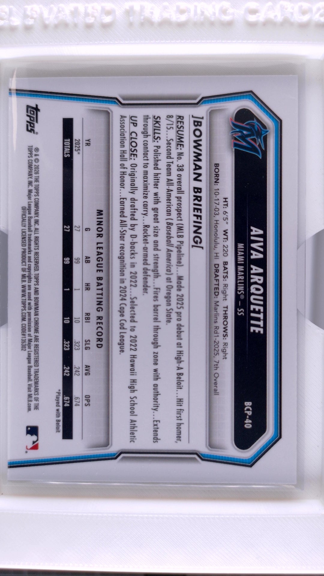 2026 Bowman Baseball Aiva Arquette 