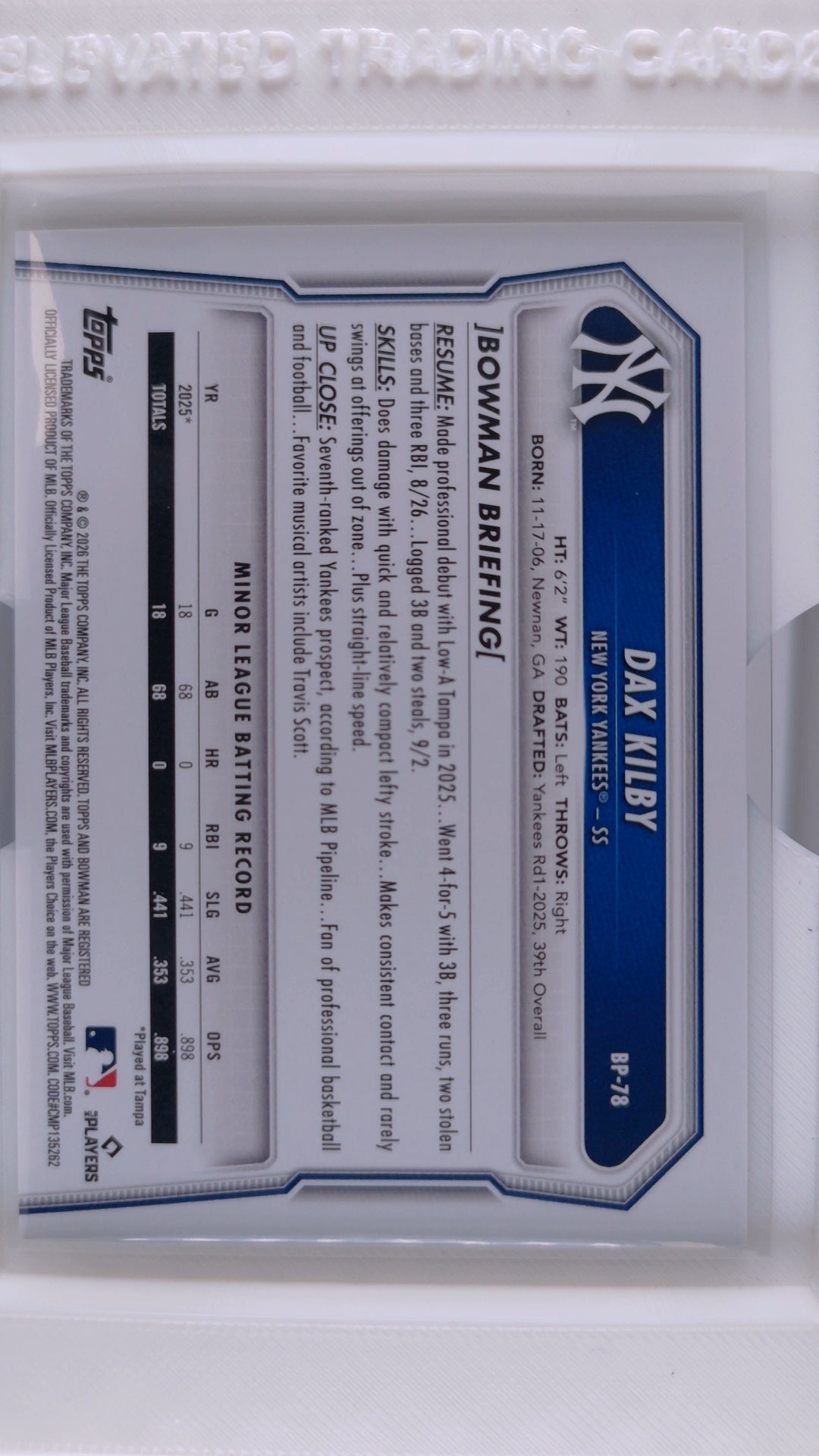 2026 Bowman Baseball Dax Kilby 