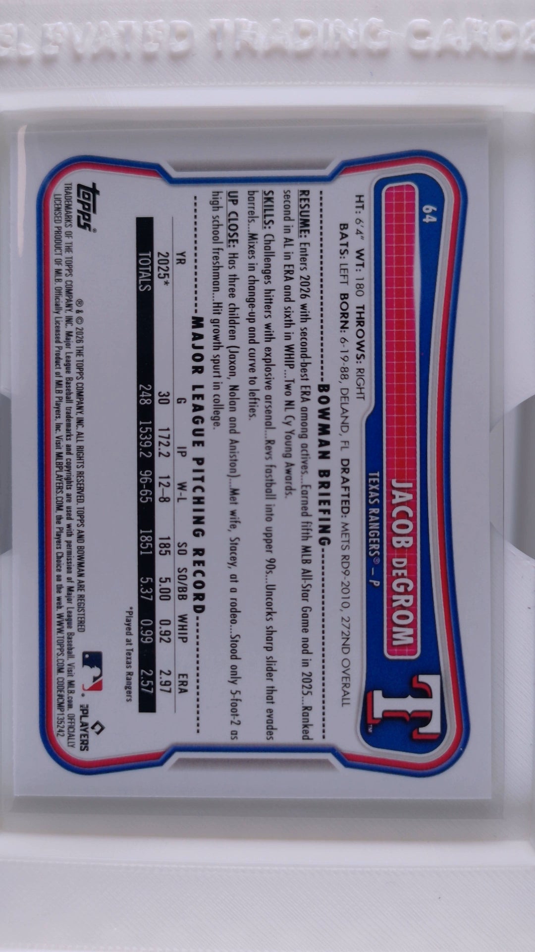 2026 Bowman Baseball Jacob deGrom 