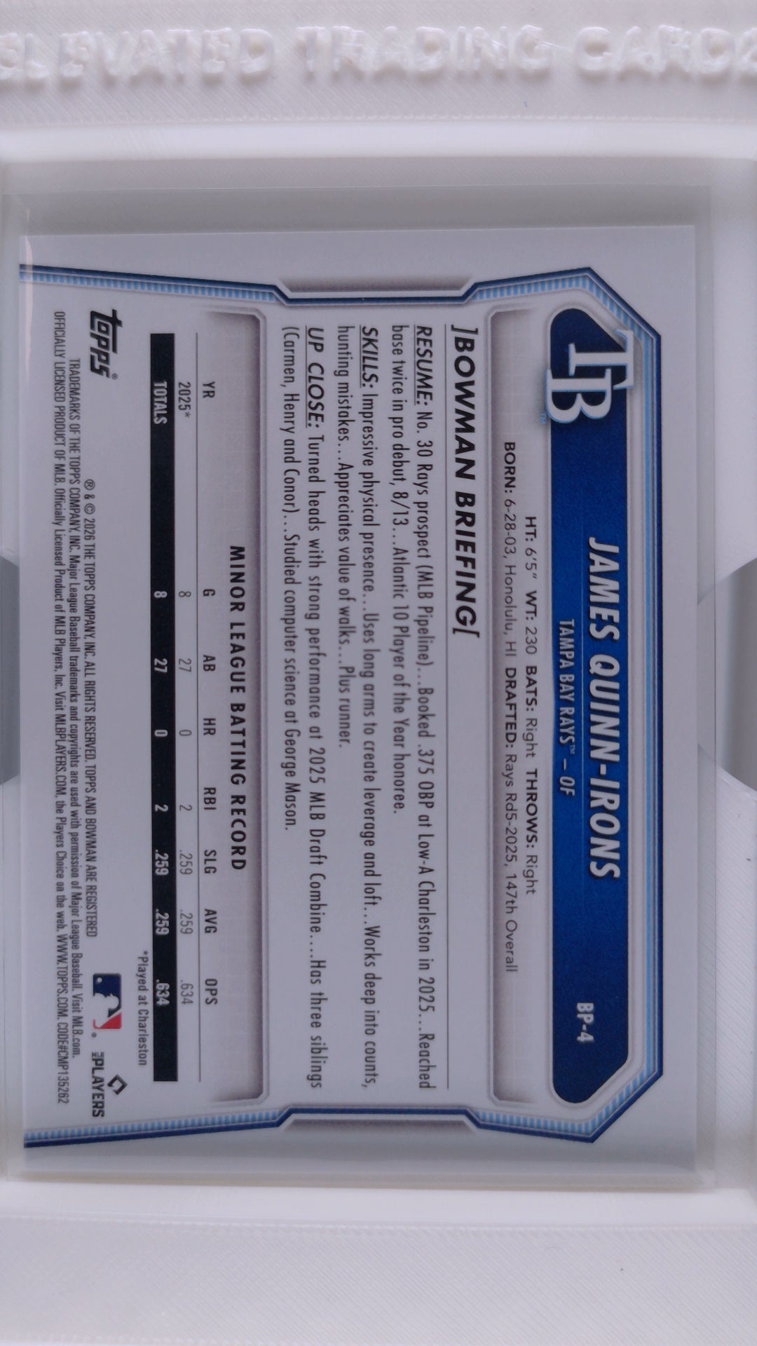 2026 Bowman Baseball James Quinn-Irons 