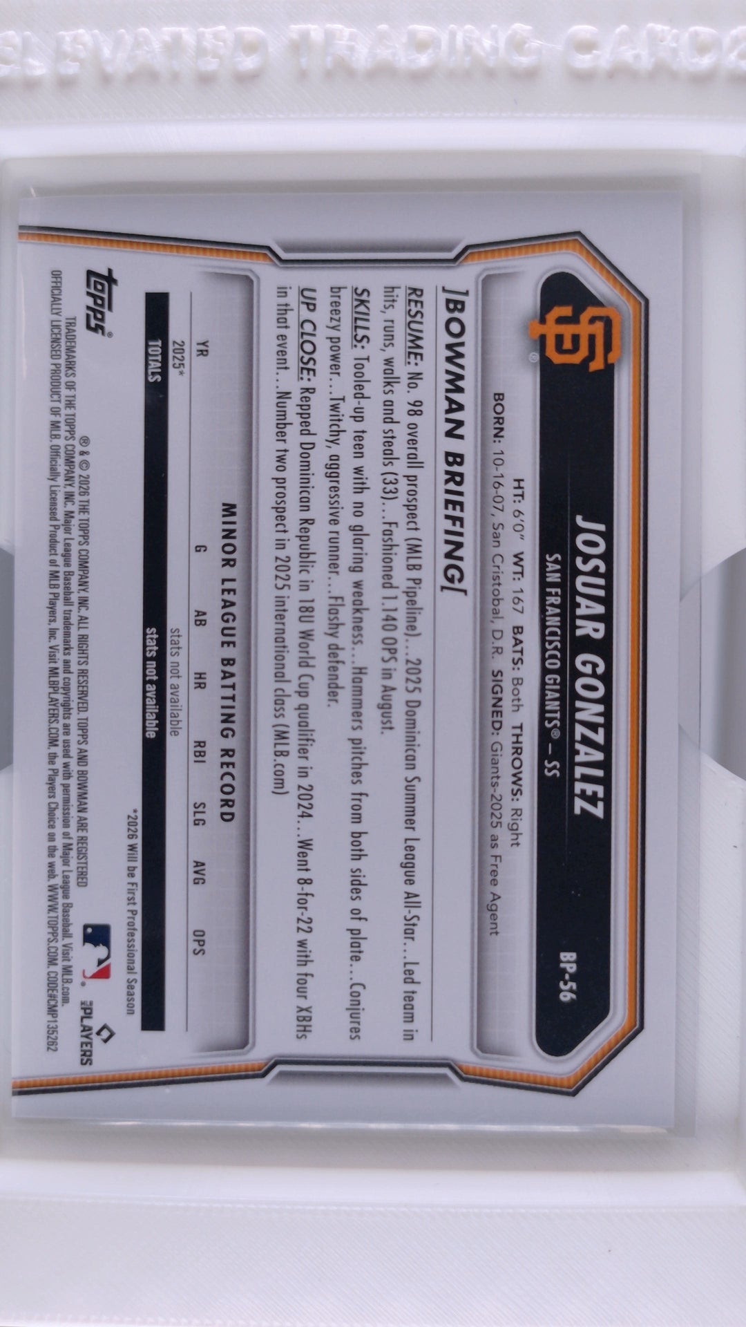 2026 Bowman Baseball Josuar Gonzalez 