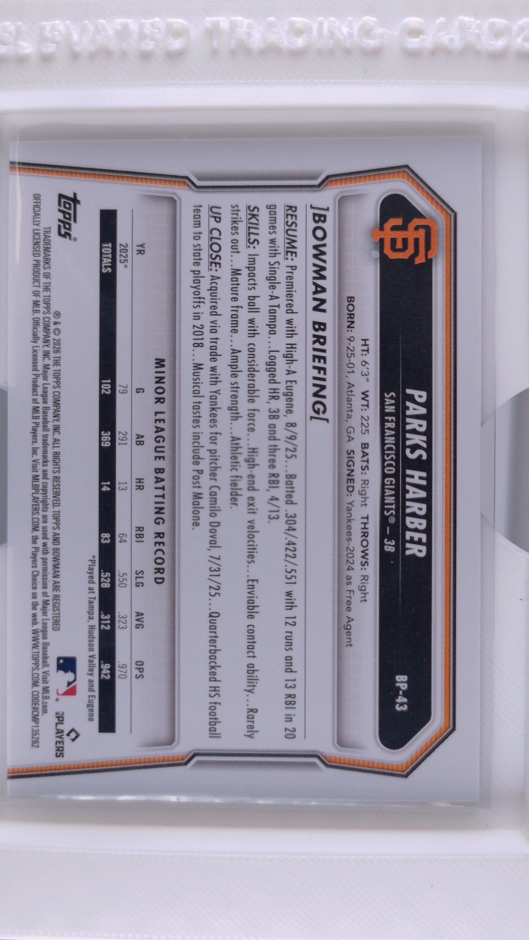 2026 Bowman Baseball Parks Harber 