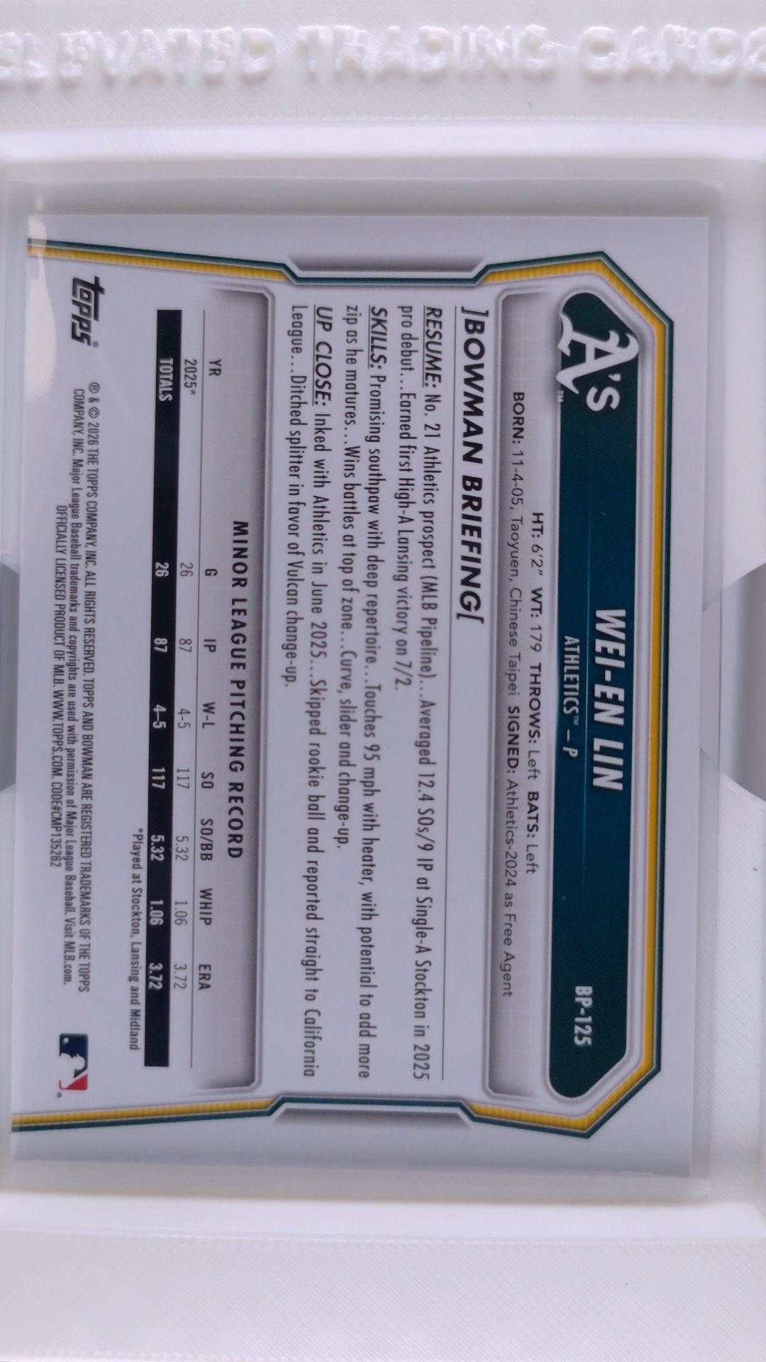 2026 Bowman Baseball Wei-En Lin 