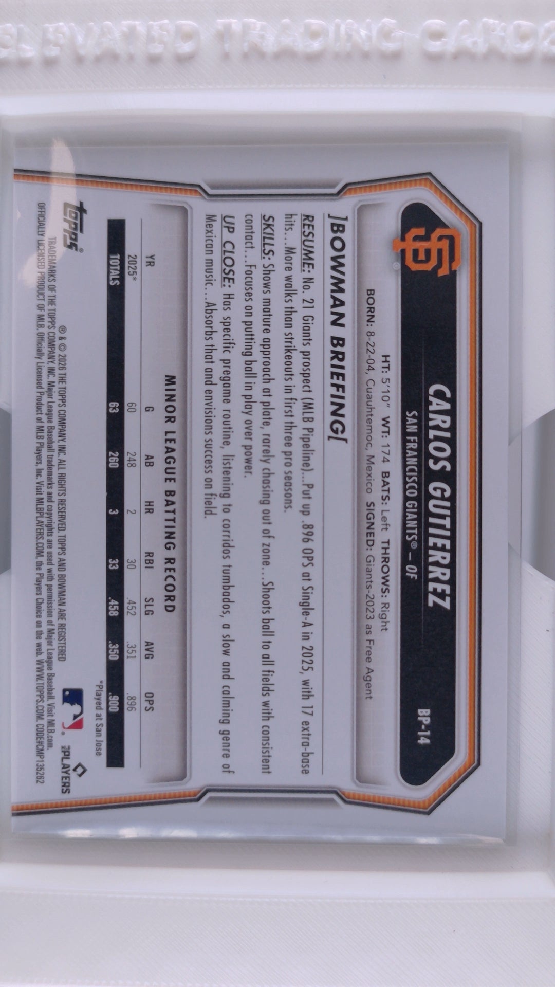 2026 Bowman Baseball Carlos Gutierrez 