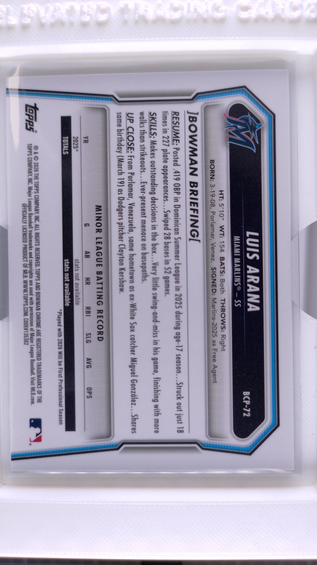 2026 Bowman Baseball Luis Arana 