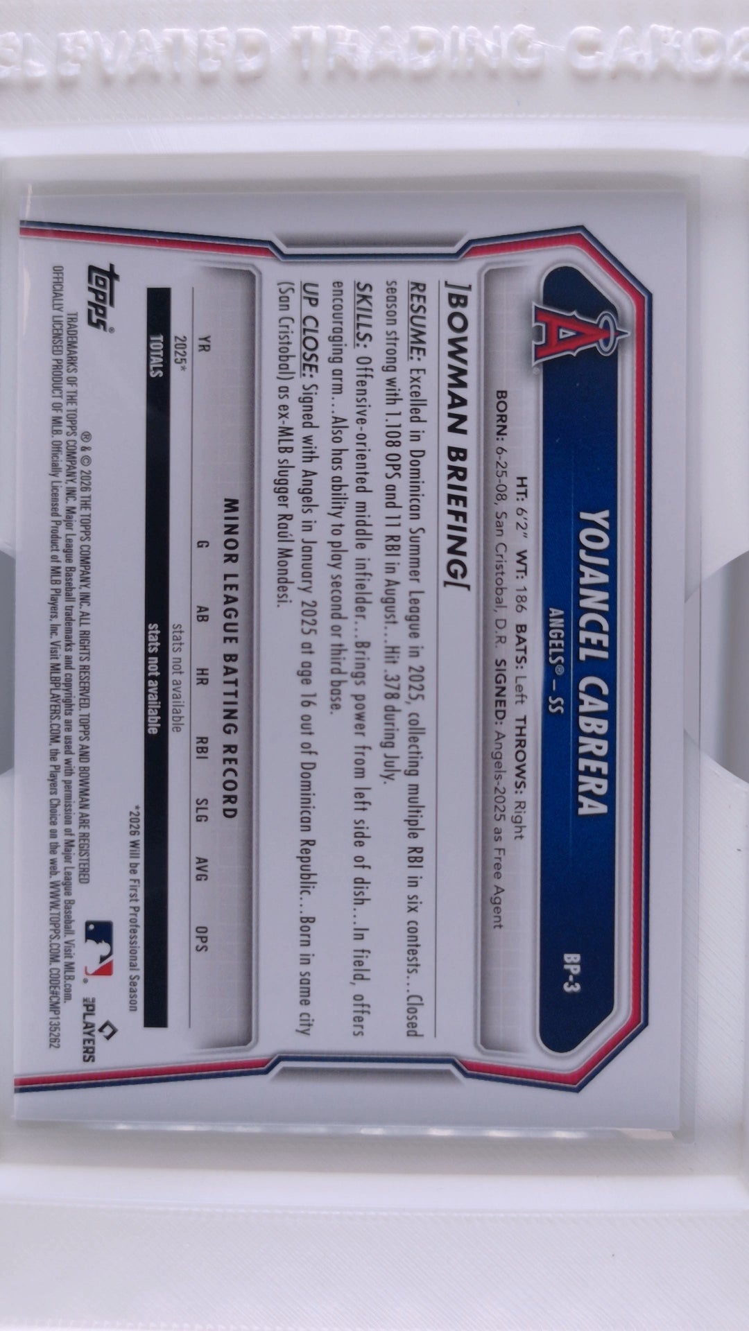 2026 Bowman Baseball Yojancel Cabrera 