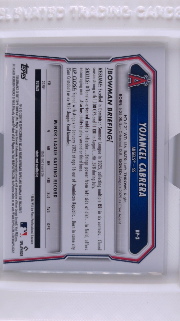 2026 Bowman Baseball Yojancel Cabrera 