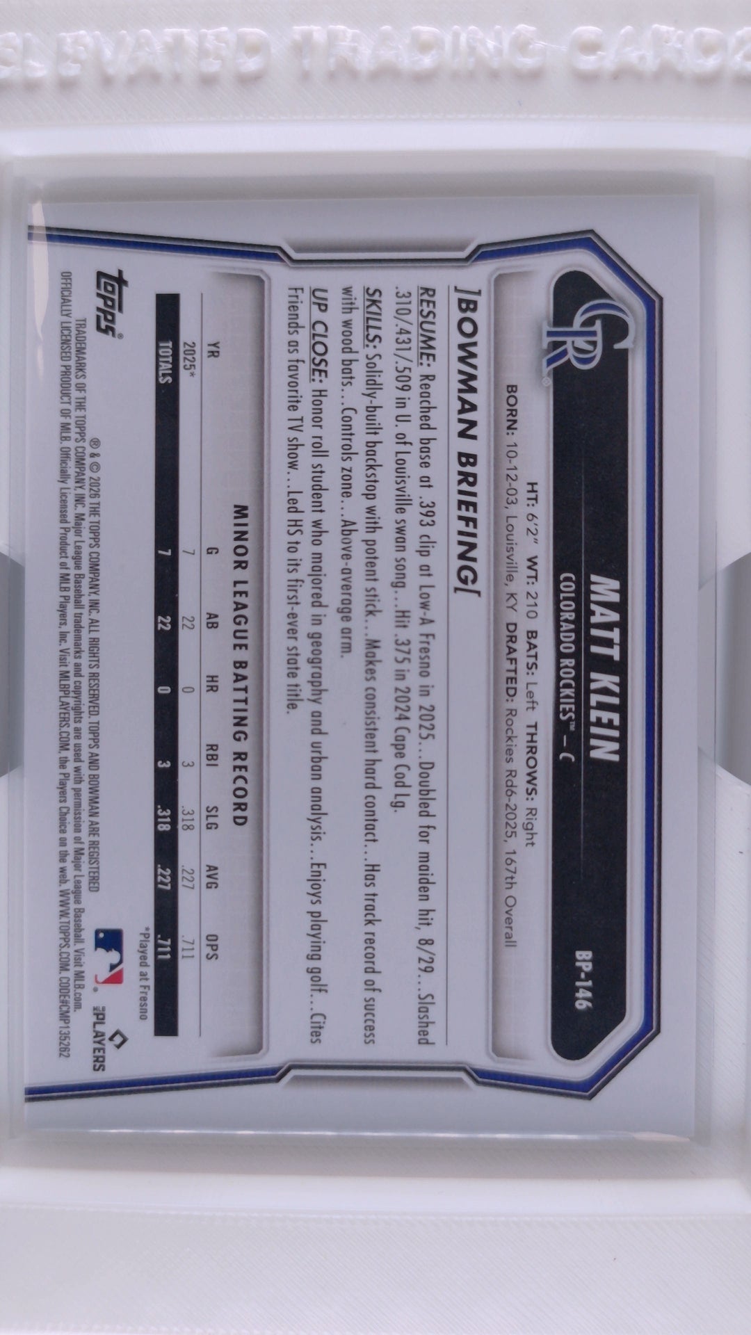 2026 Bowman Baseball Matt Klein 