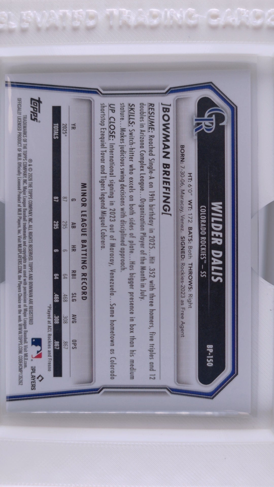 2026 Bowman Baseball Wilder Dalis 