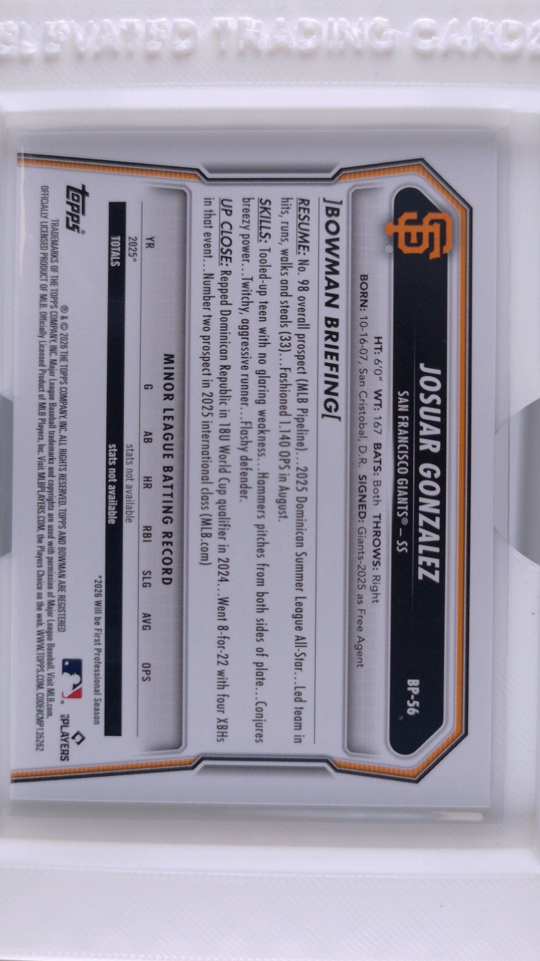 2026 Bowman Baseball Josuar Gonzalez 