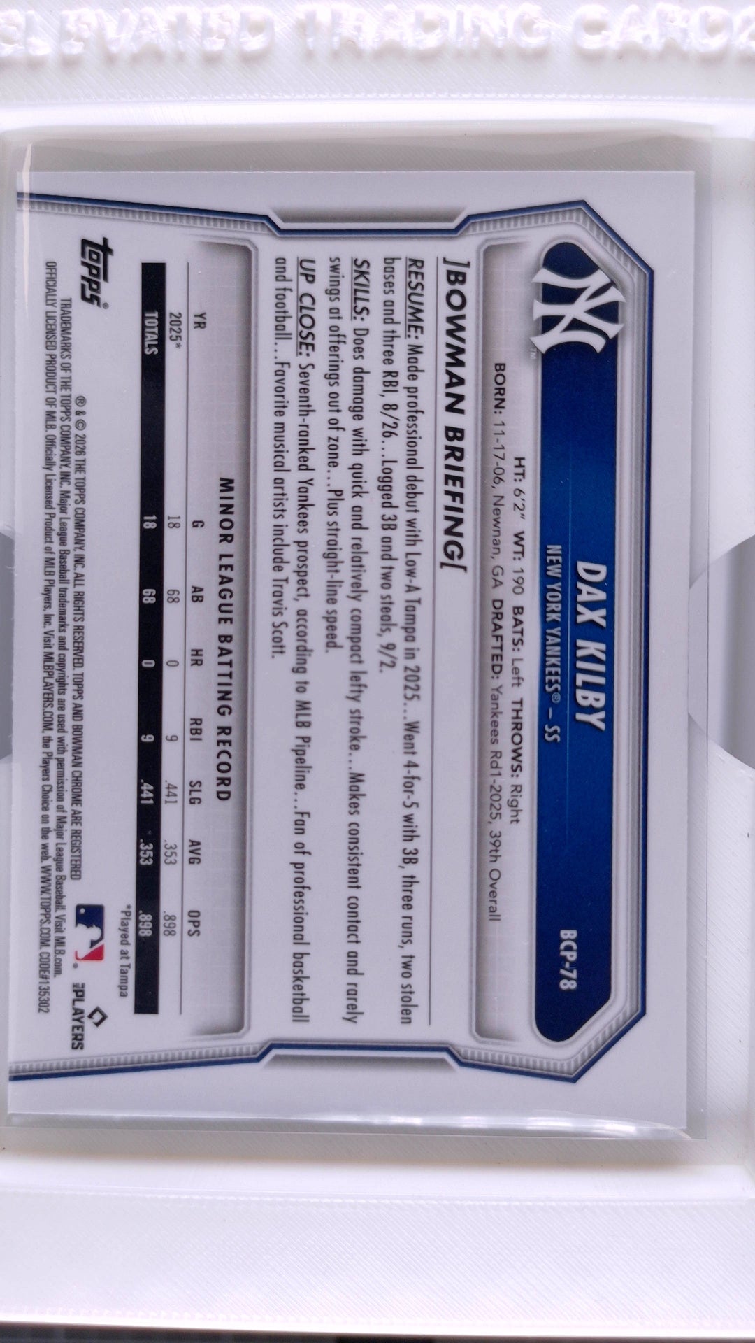 2026 Bowman Baseball Dax Kilby 
