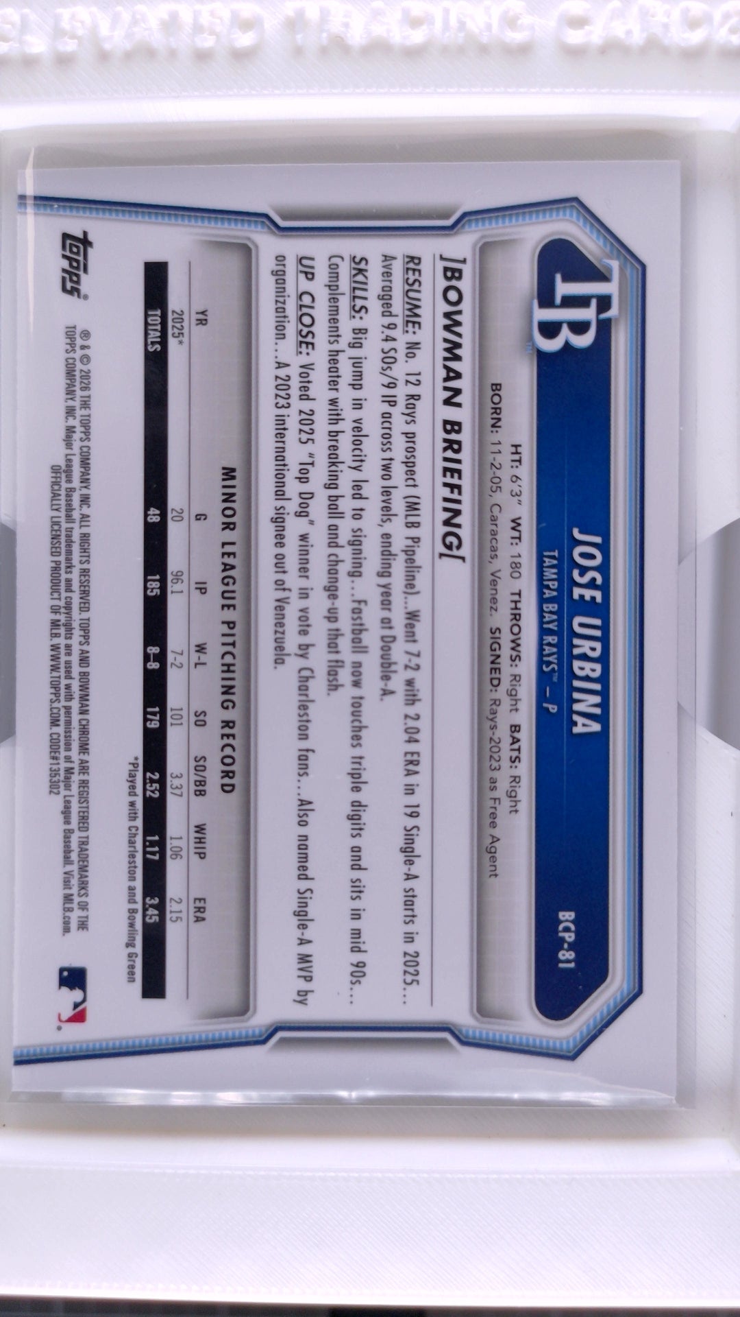 2026 Bowman Baseball Jose Urbina 