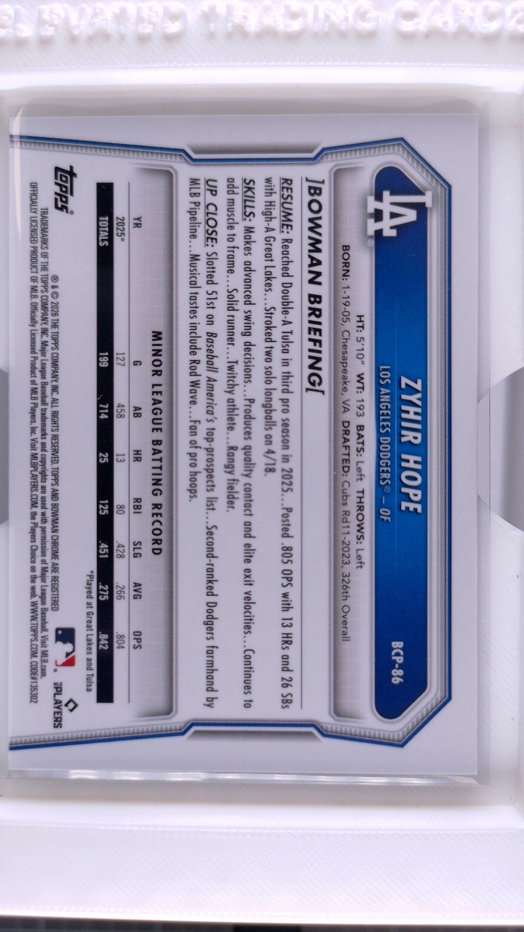 2026 Bowman Baseball Zyhir Hope 