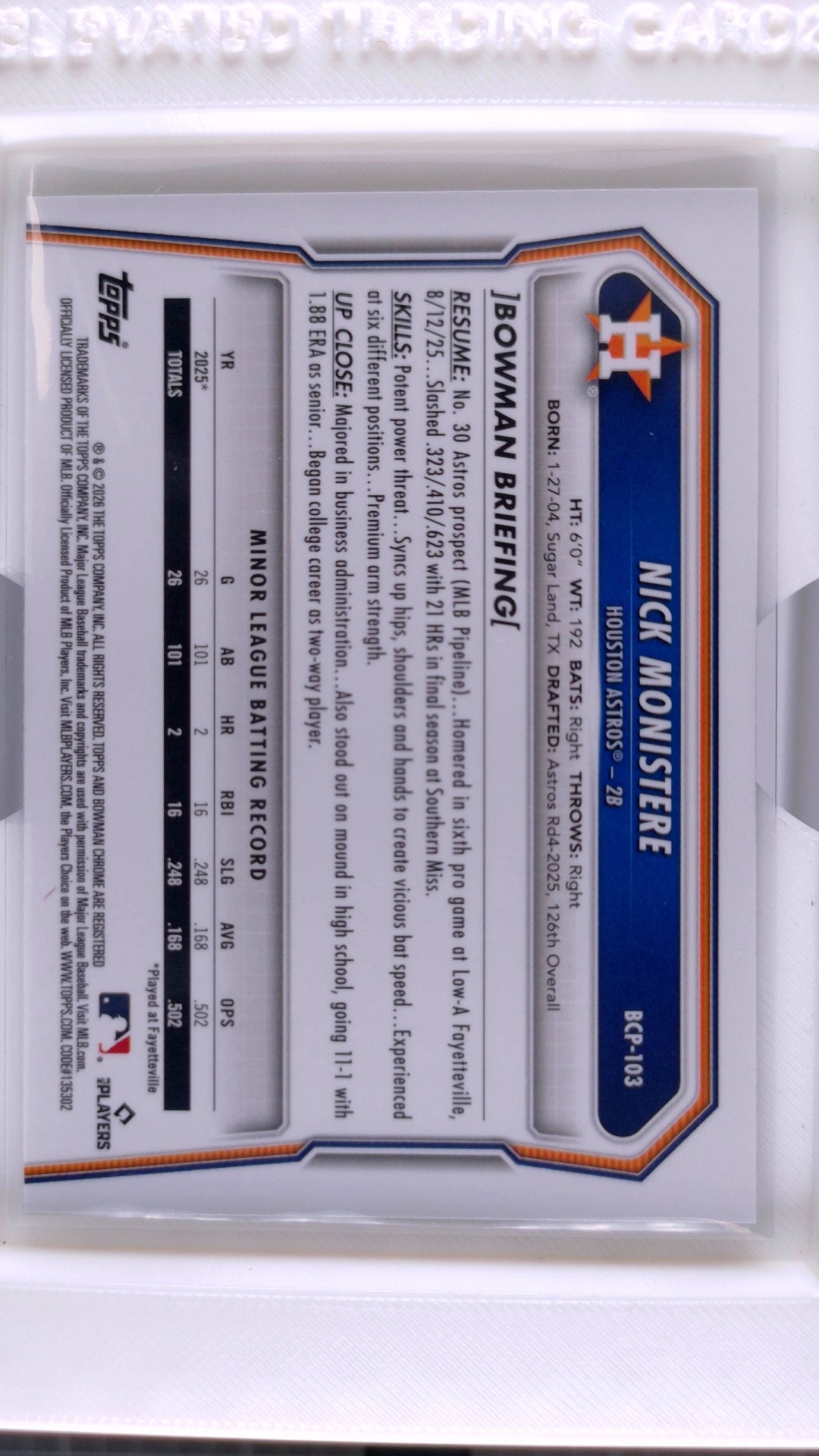 2026 Bowman Baseball Nick Monistere 