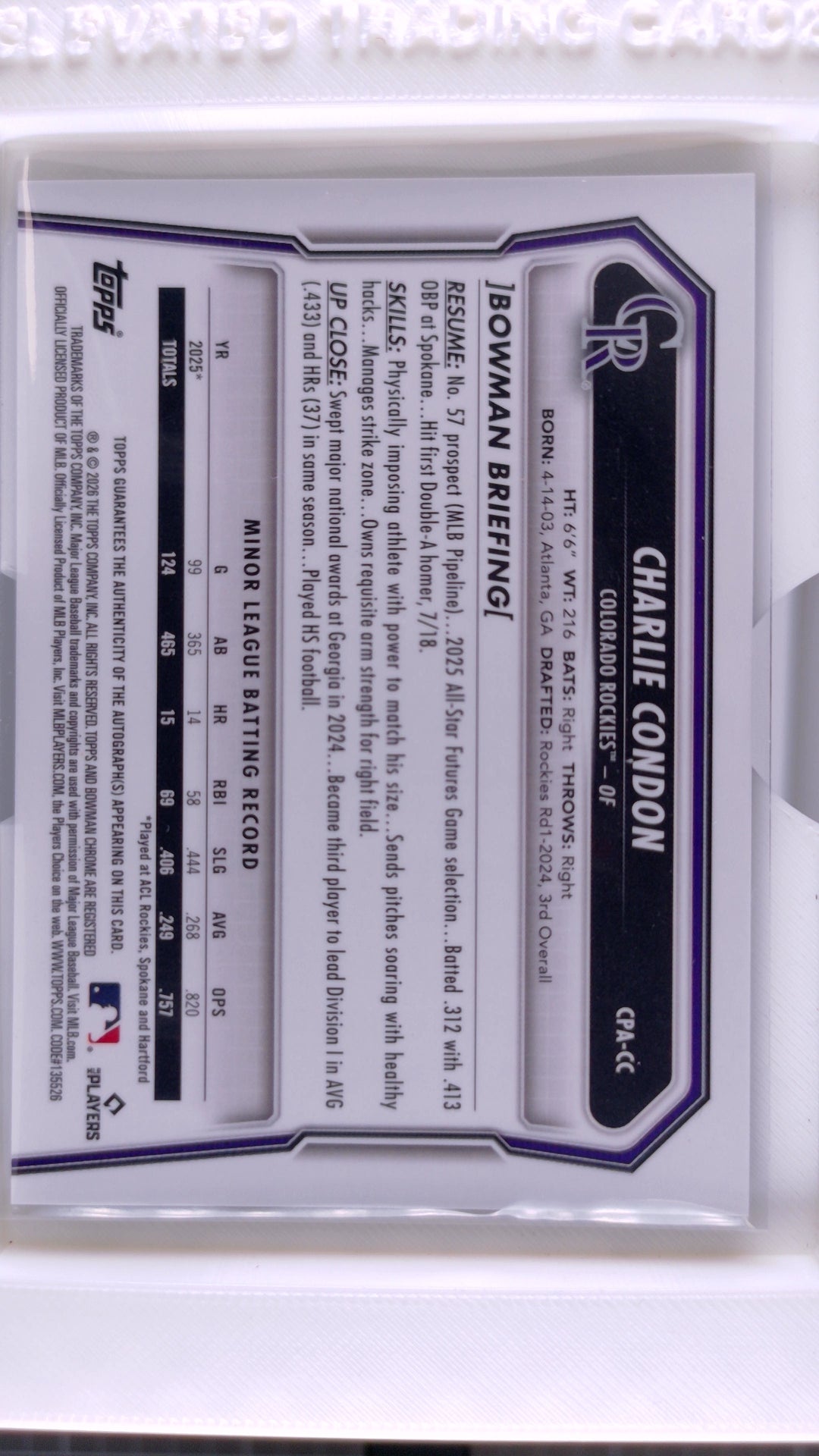 2026 Bowman Baseball Charlie Condon 