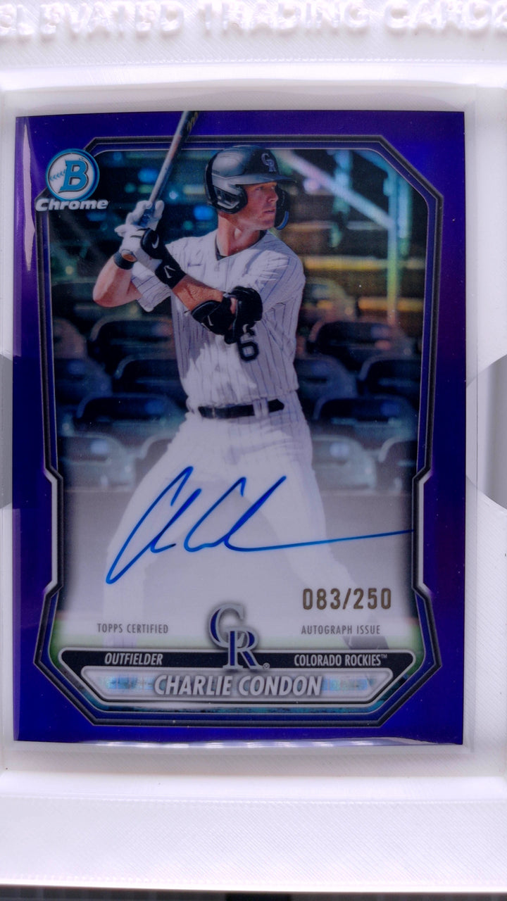 2026 Bowman Baseball Charlie Condon #CPA-CC Chrome Prospects Autograph Variation Purple Refractor #83/250 Auto — Front