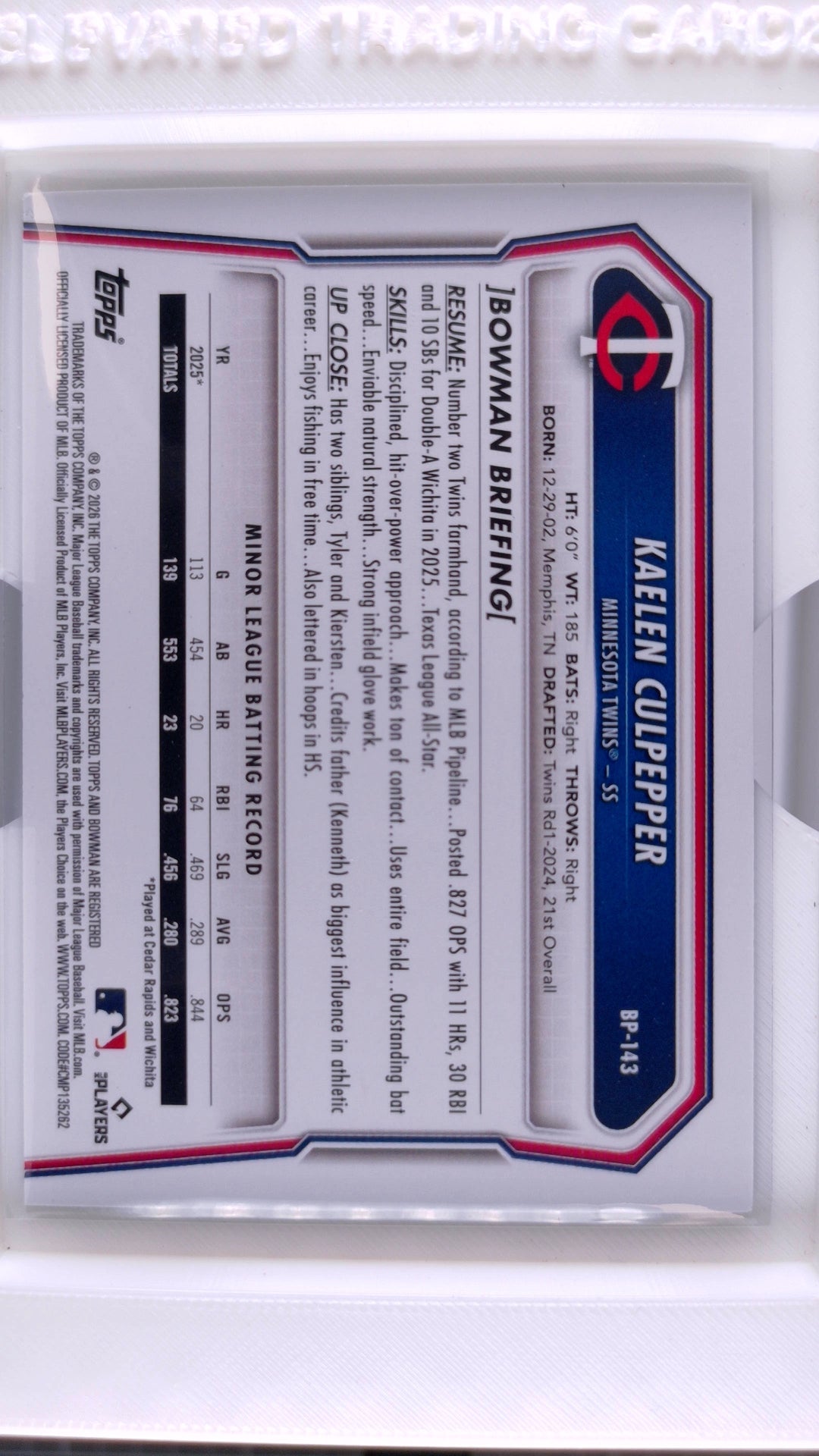 2026 Bowman Baseball Kaelen Culpepper 