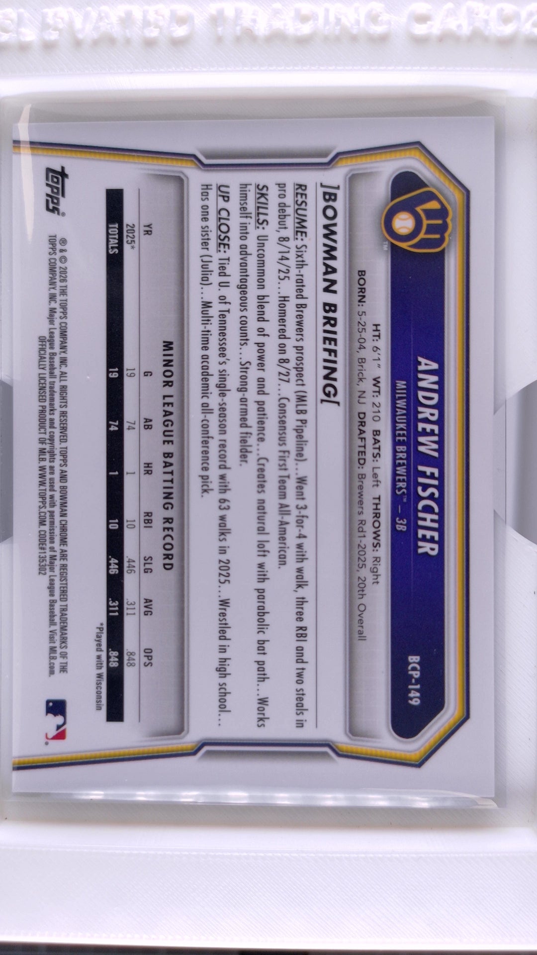 2026 Bowman Baseball Andrew Fischer 