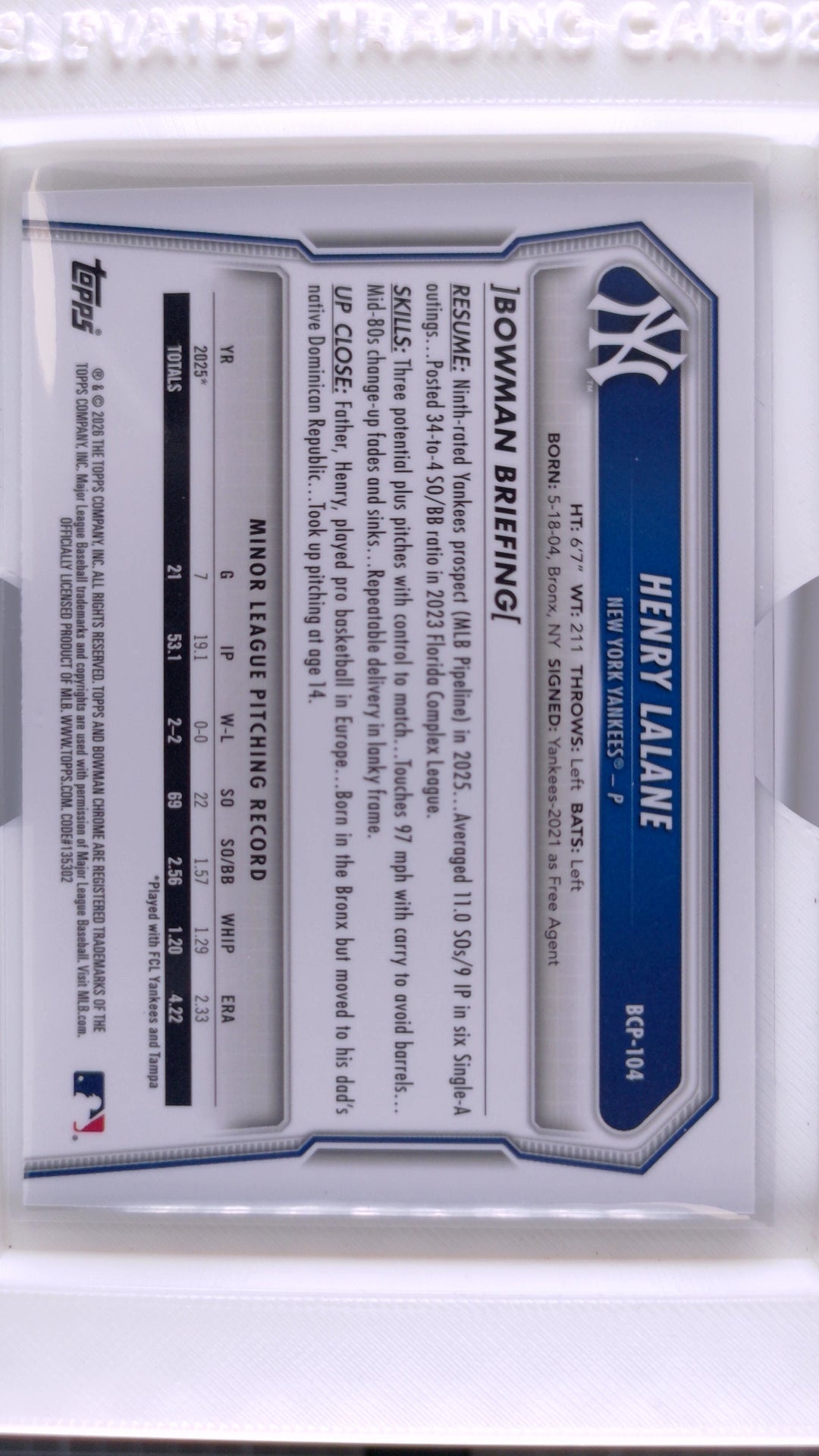 2026 Bowman Baseball Henry Lalane 