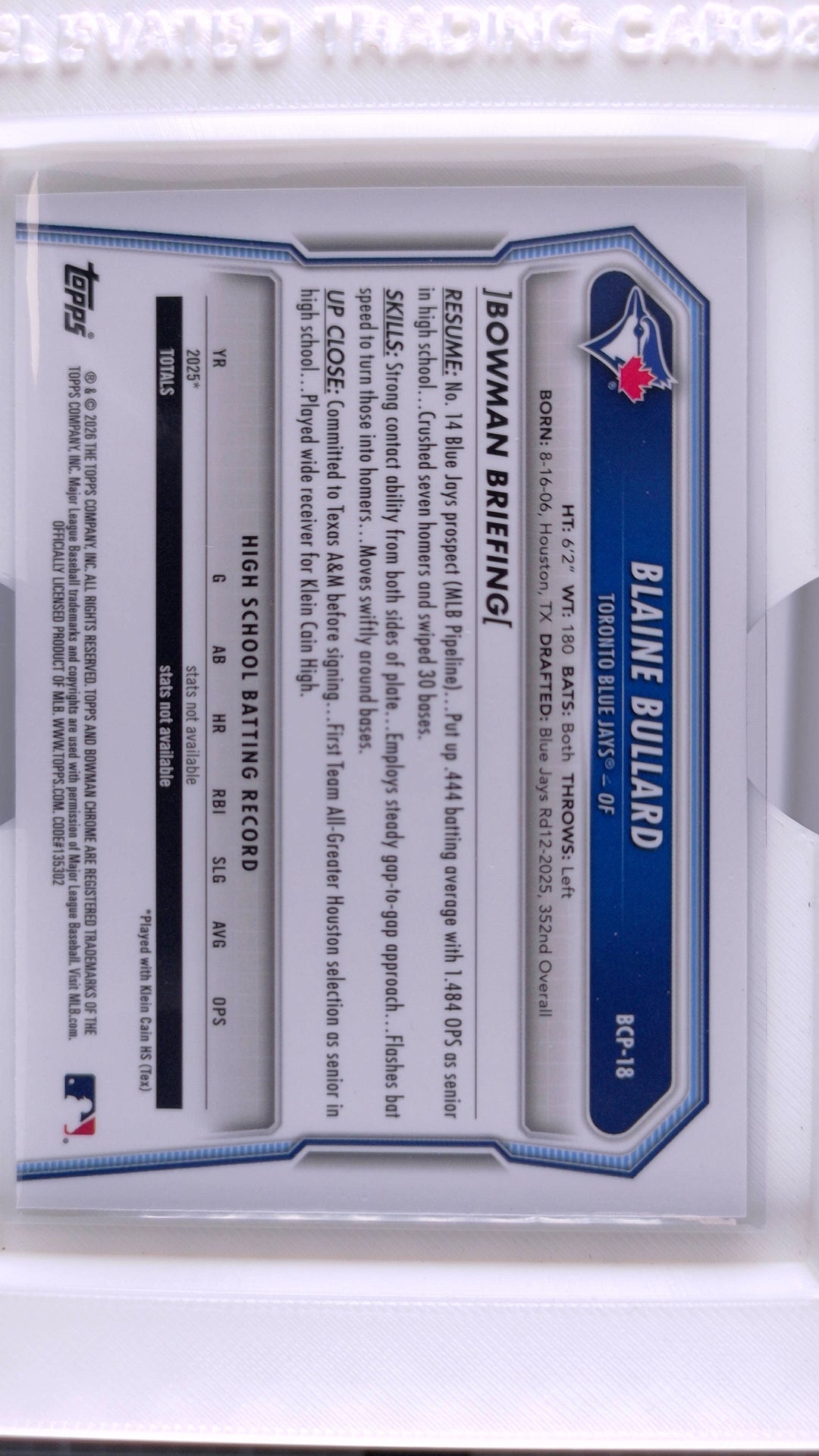 2026 Bowman Baseball Blaine Bullard 