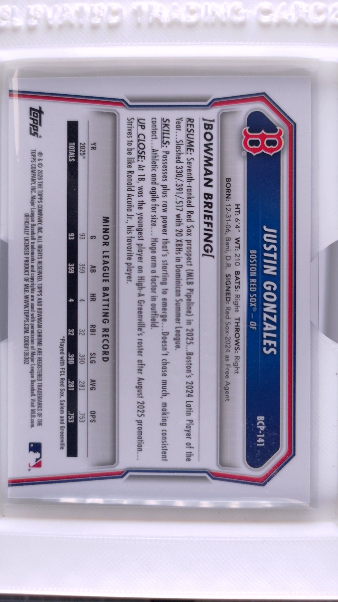 2026 Bowman Baseball Justin Gonzales 